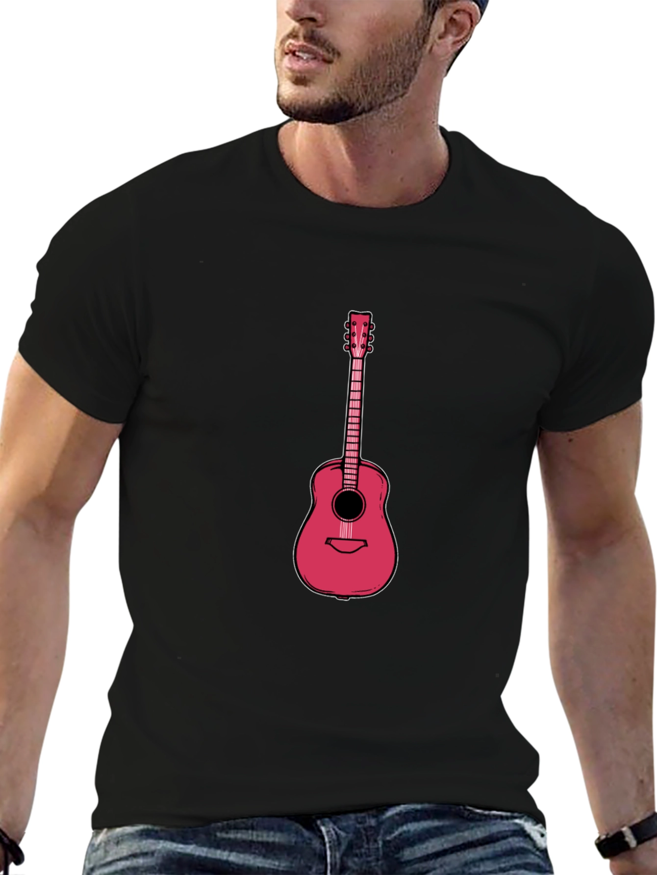 Guitar Graphic Tee - Black Cotton T-Shirt