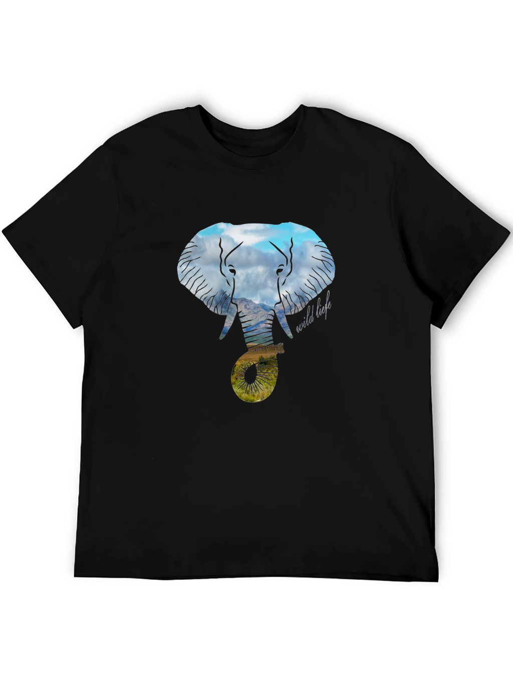 Wildlife Elephant Graphic Tee - Black