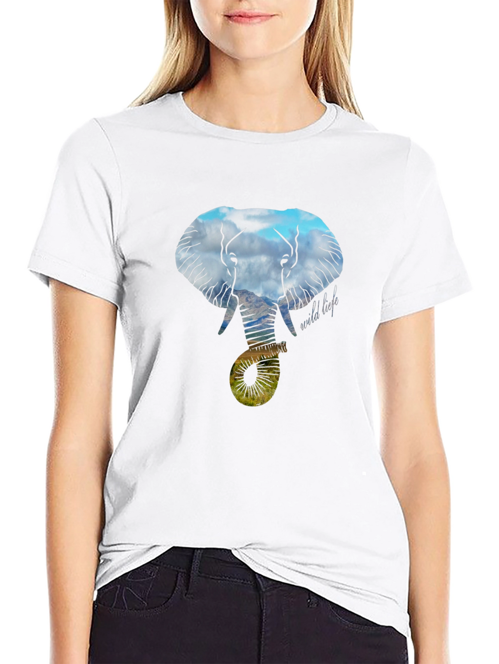 Wildlife Elephant Graphic Tee - Black