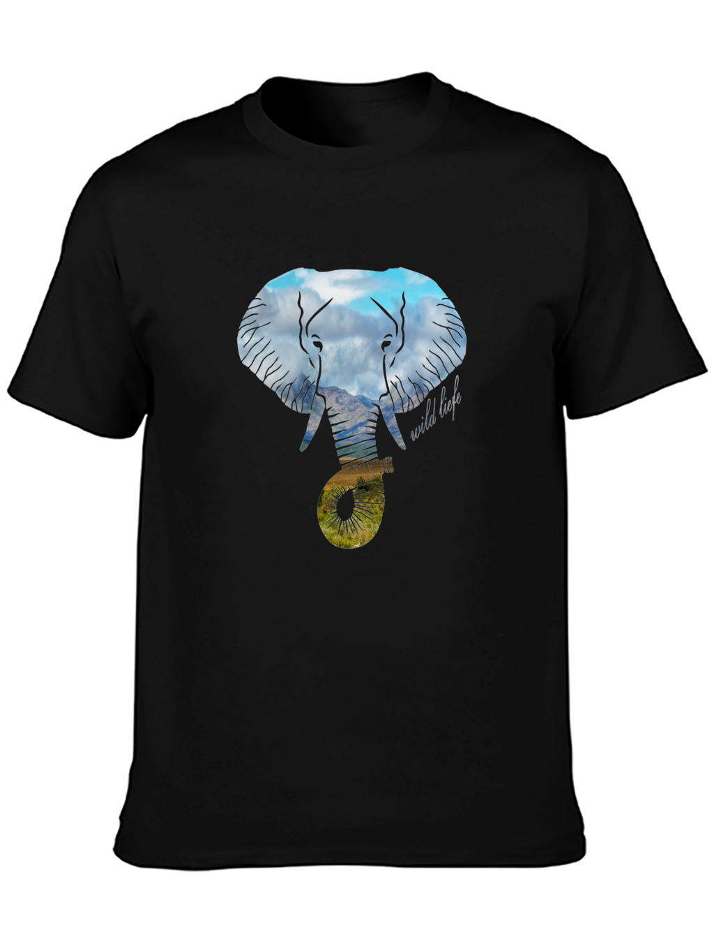 Wildlife Elephant Graphic Tee - Black