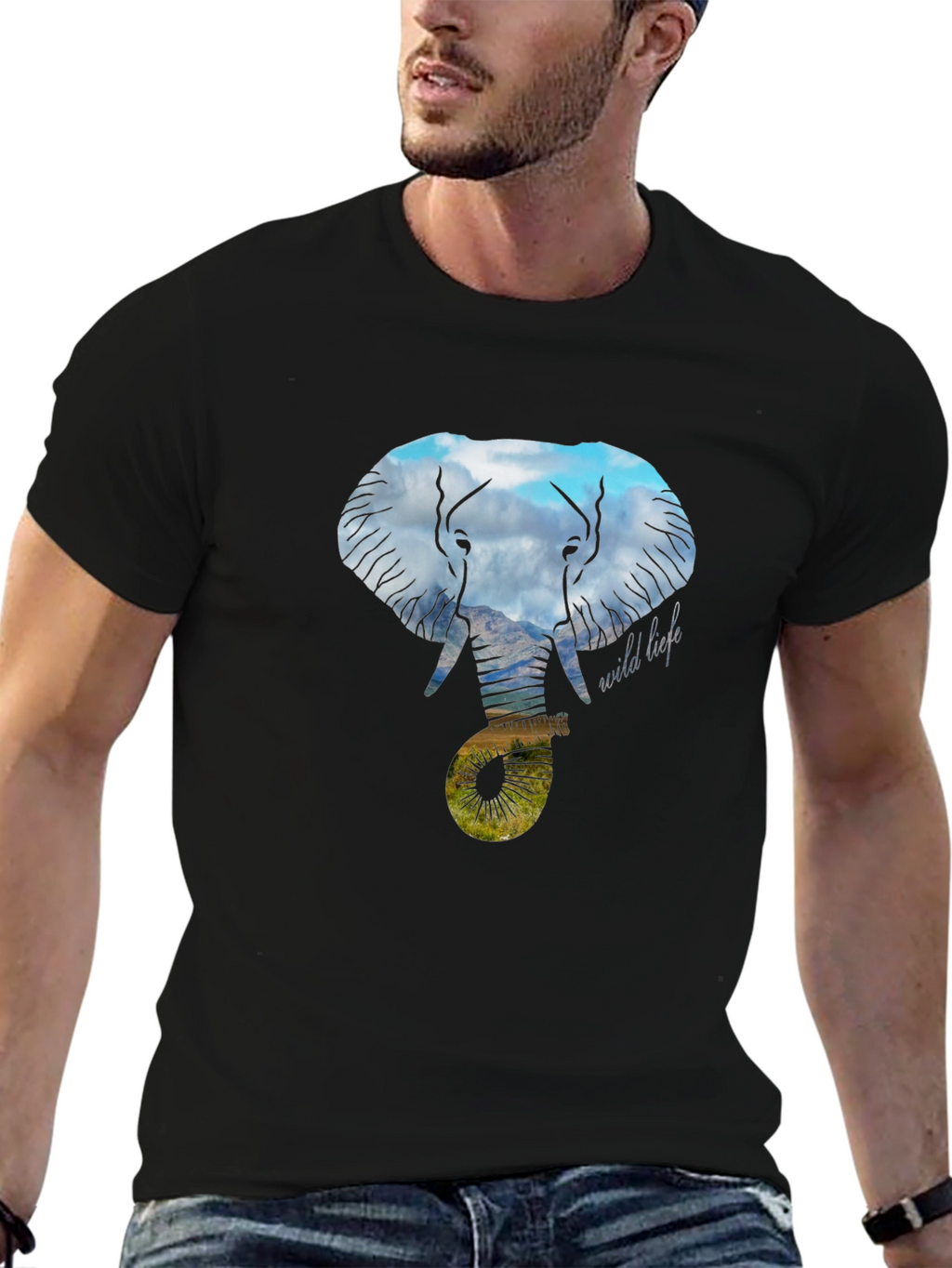 Wildlife Elephant Graphic Tee - Black