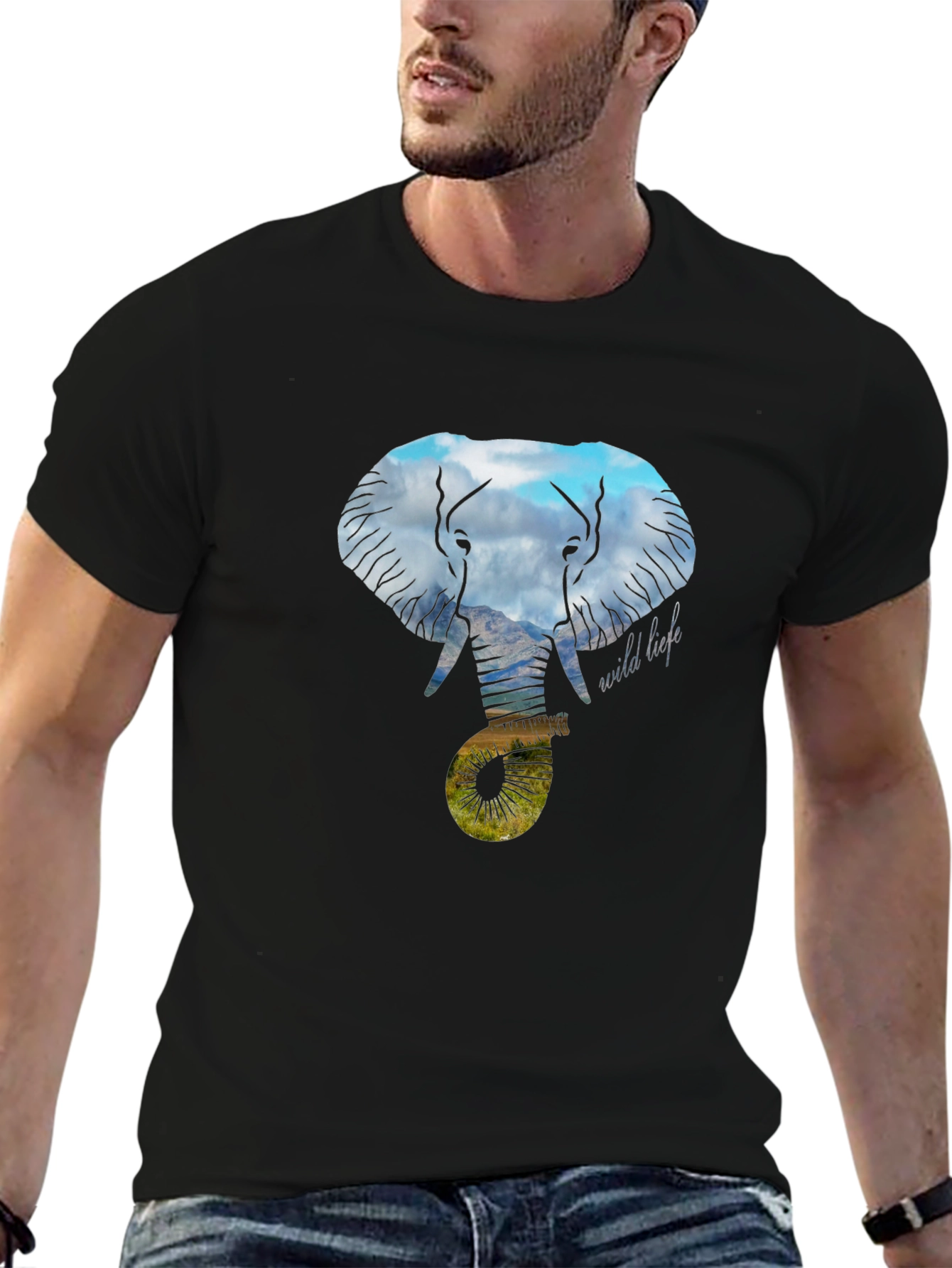 Wildlife Elephant Graphic Tee - Black