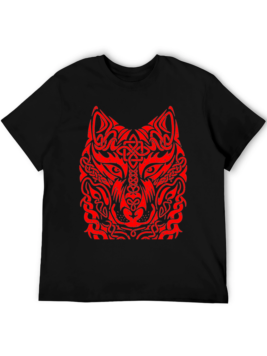 Red Tribal Wolf Graphic Black T-Shirt