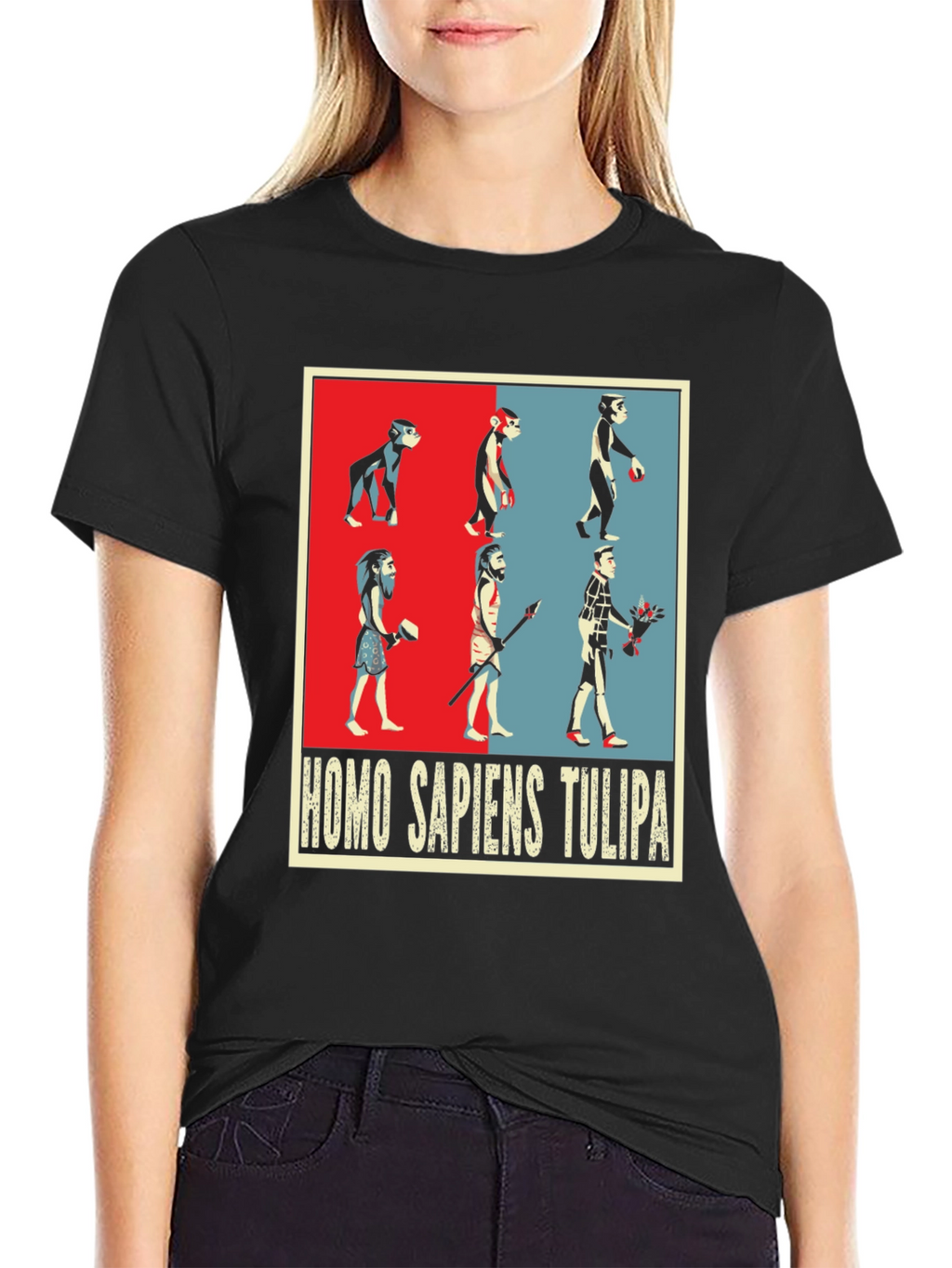 Evolution Humor Tee - Homo Sapiens Tulipa Design
