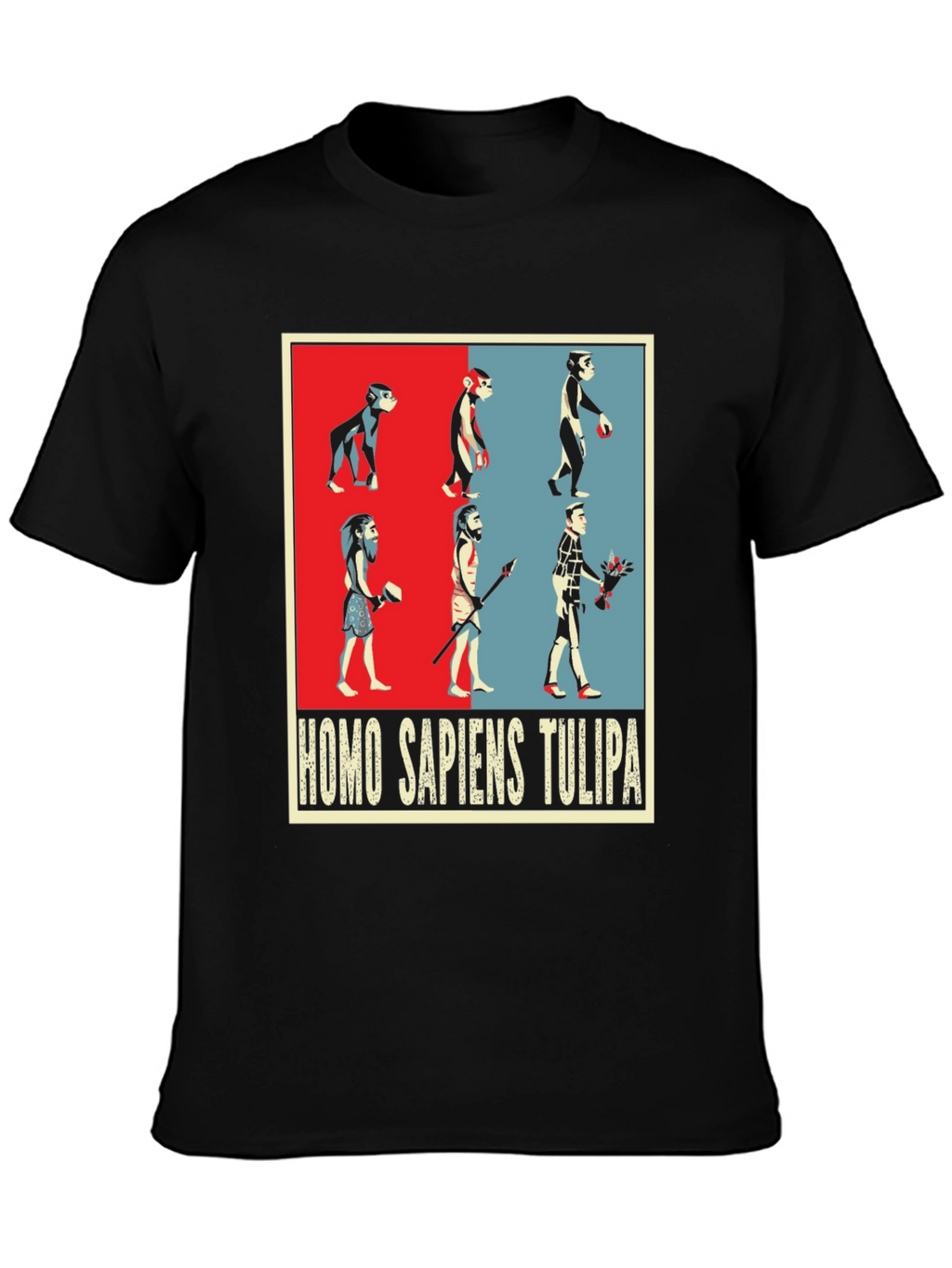 Evolution Humor Tee - Homo Sapiens Tulipa Design