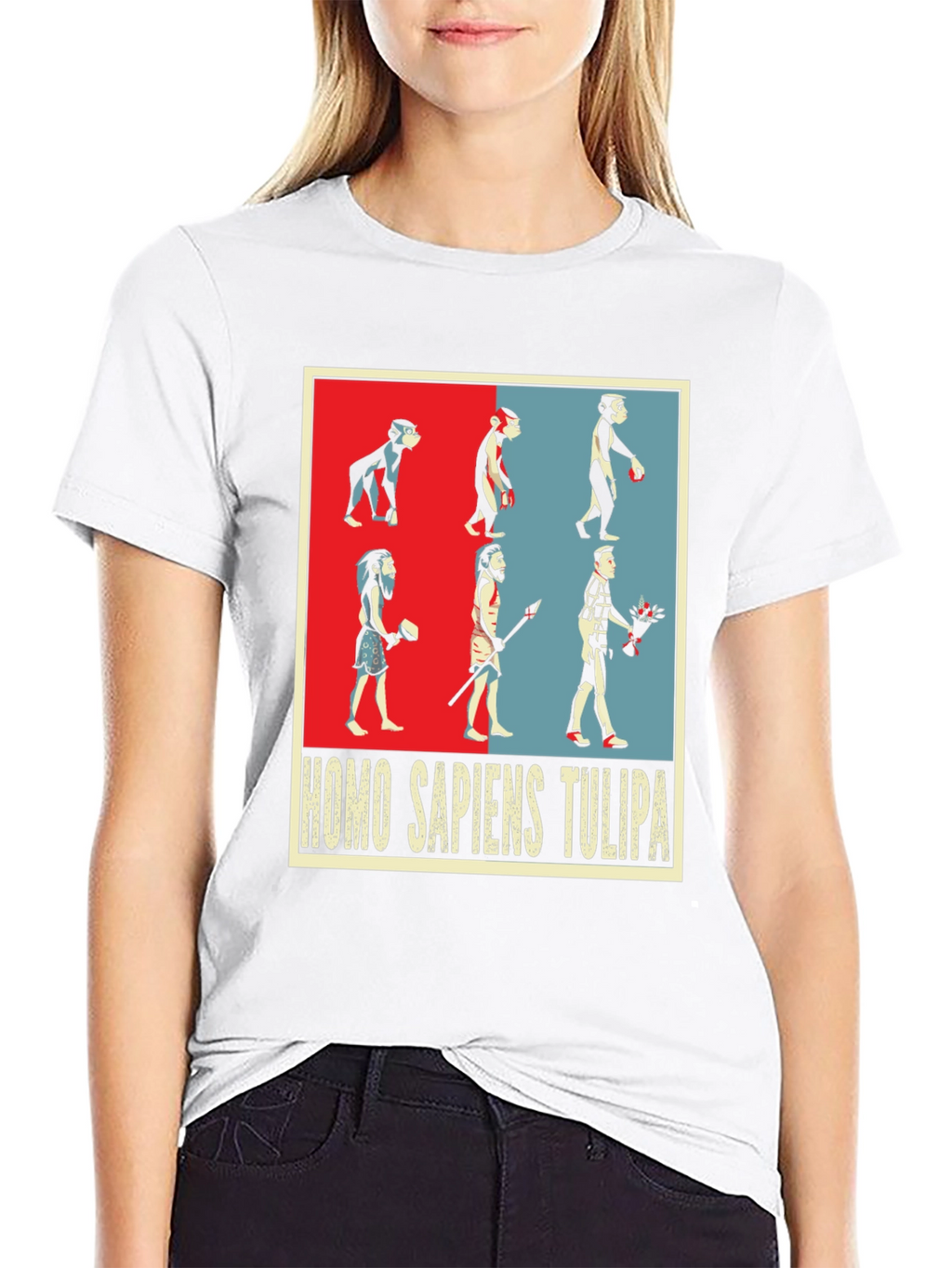 Evolution Humor Tee - Homo Sapiens Tulipa Design