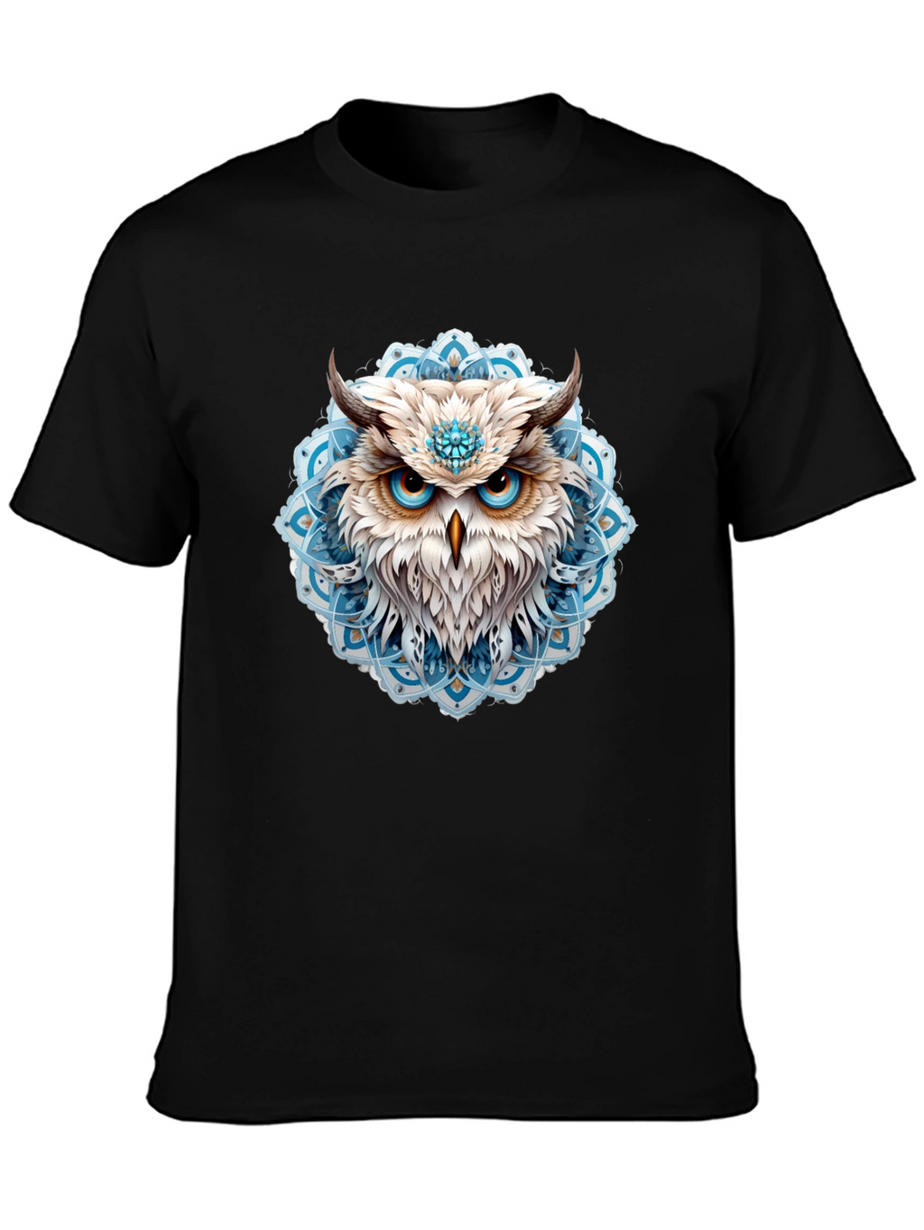 Owl Mandala Graphic Print Black T-Shirt