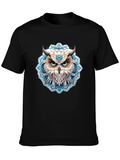 Owl Mandala Graphic Print Black T-Shirt