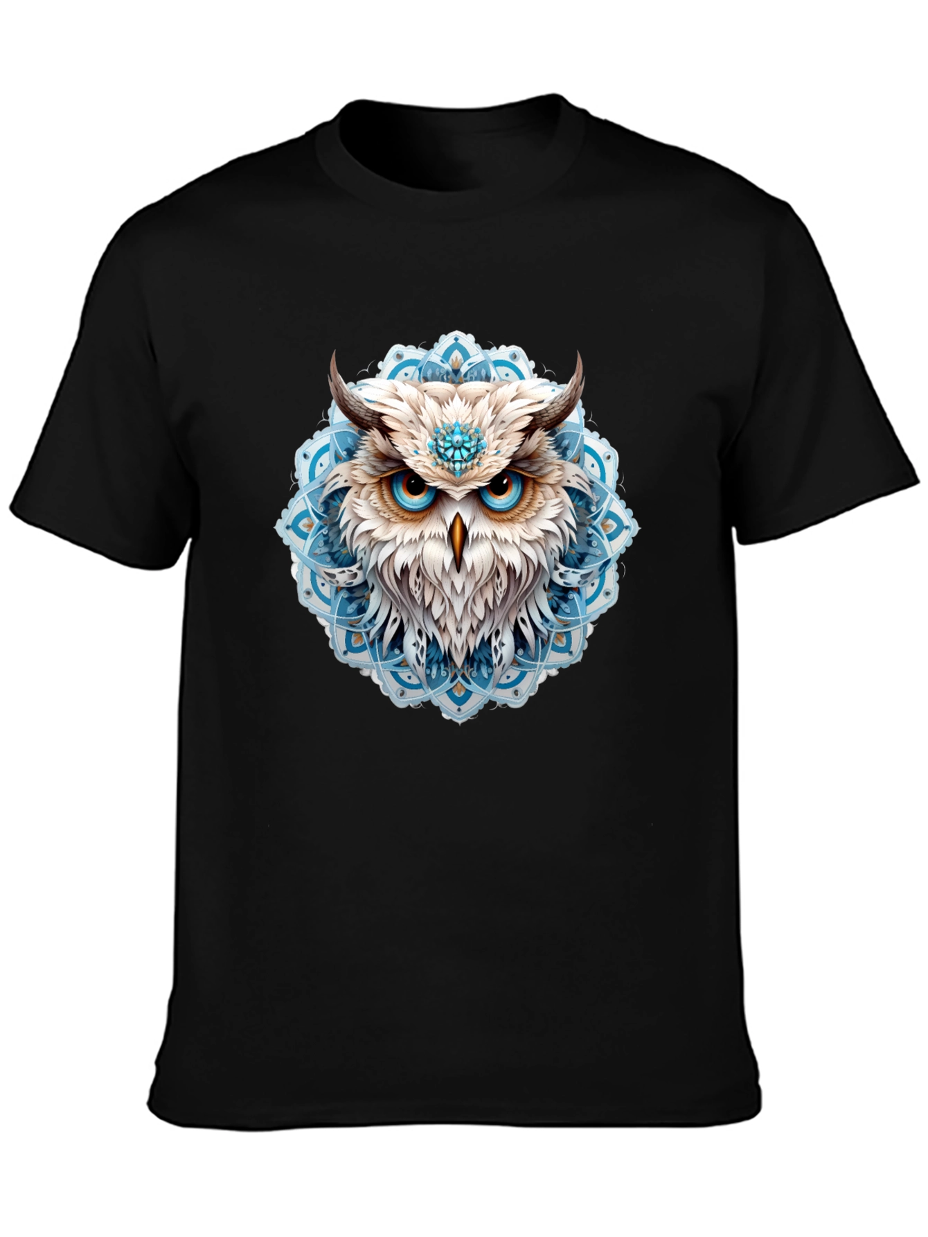 Owl Mandala Graphic Print Black T-Shirt
