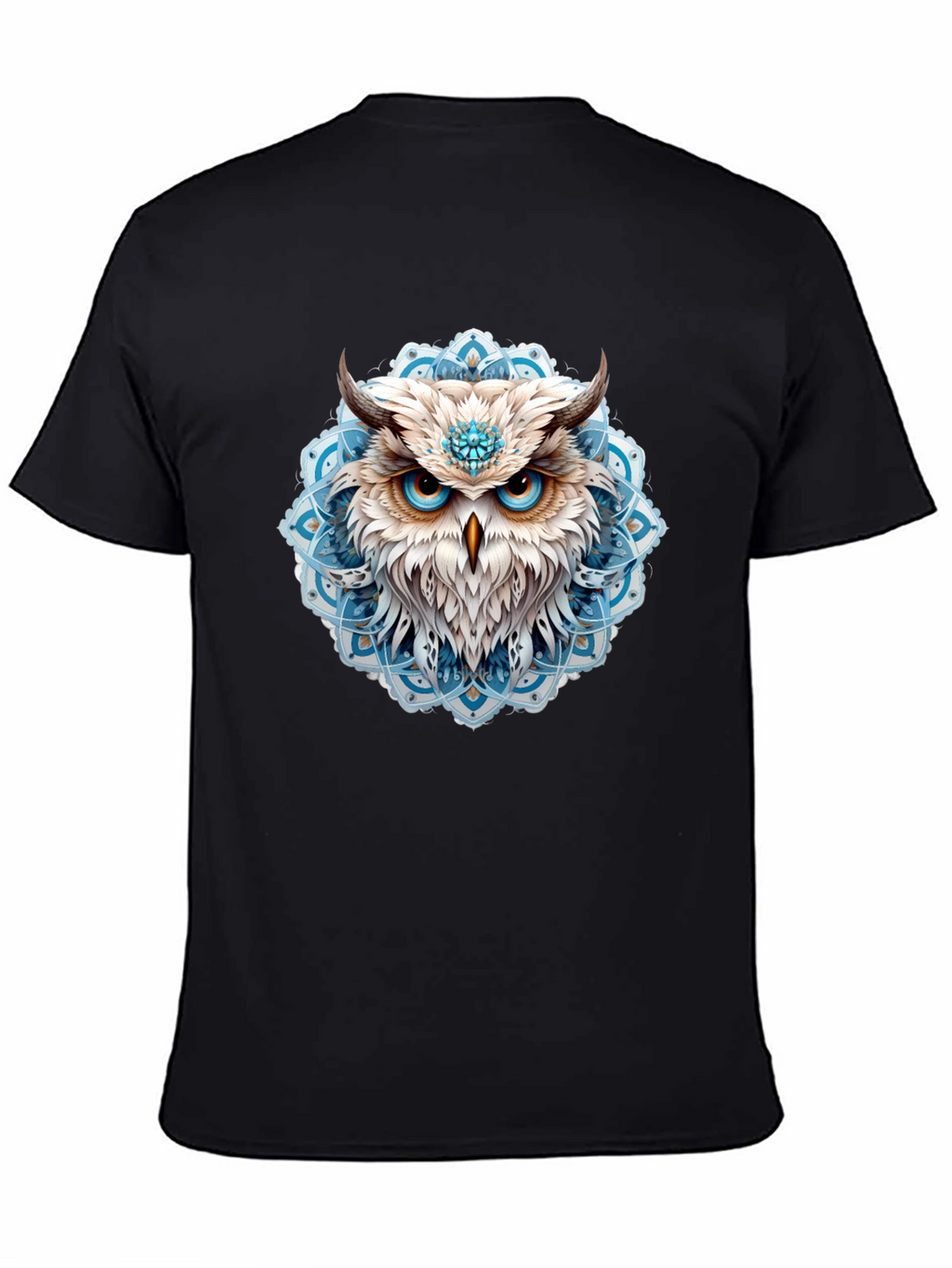 Owl Mandala Graphic Print Black T-Shirt