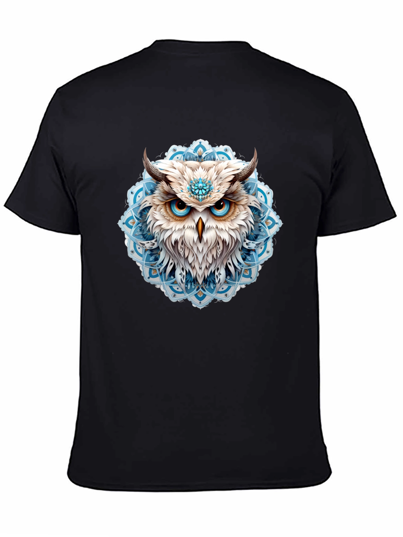 Owl Mandala Graphic Print Black T-Shirt