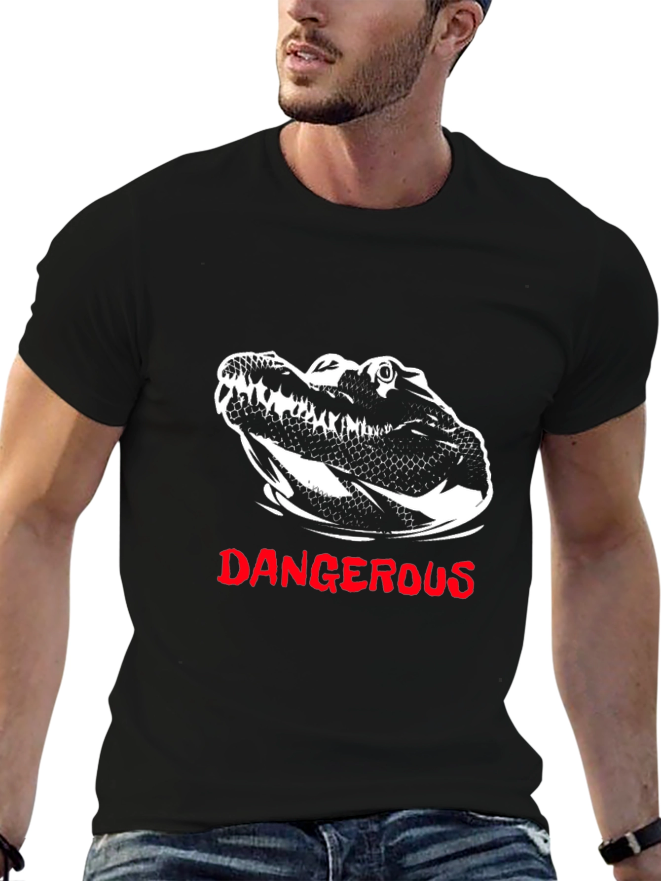 Dangerous Alligator Graphic Tee - Black Cotton T-Shirt