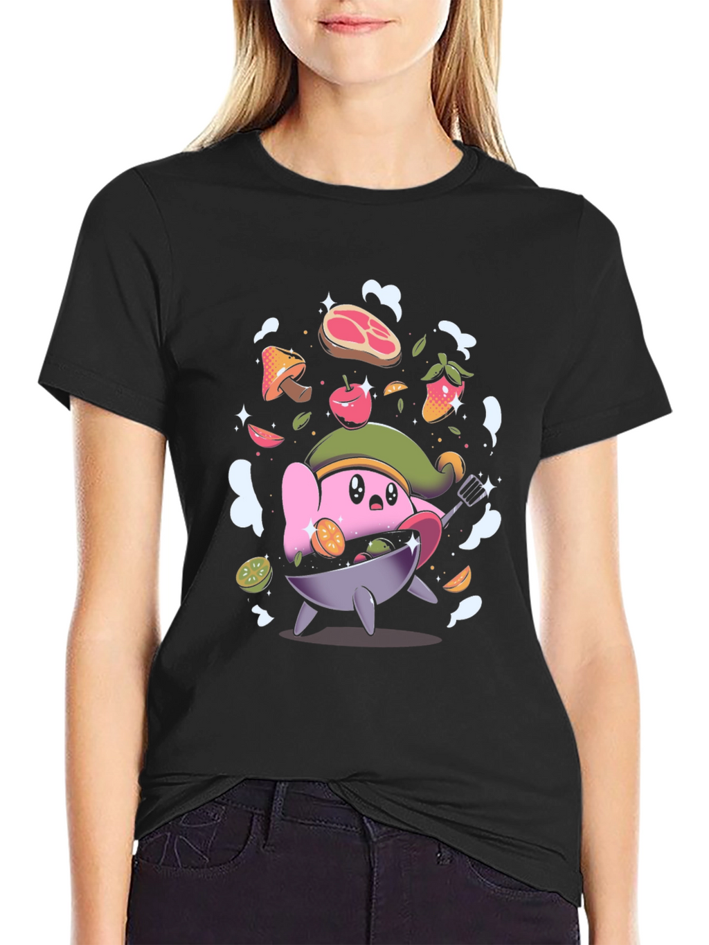 Kirby Chef Graphic Tee - Black Cotton Blend