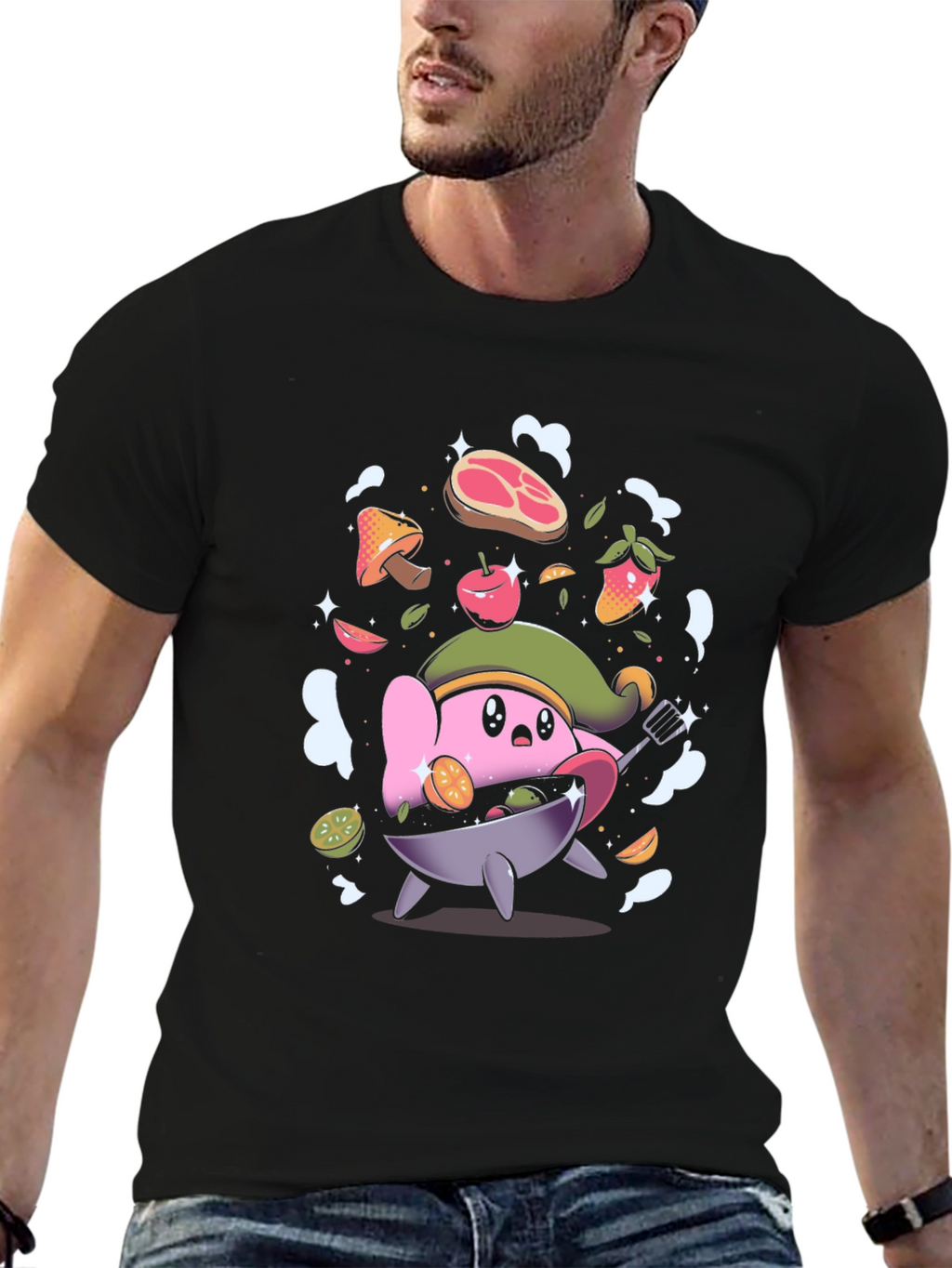 Kirby Chef Graphic Tee - Black Cotton Blend