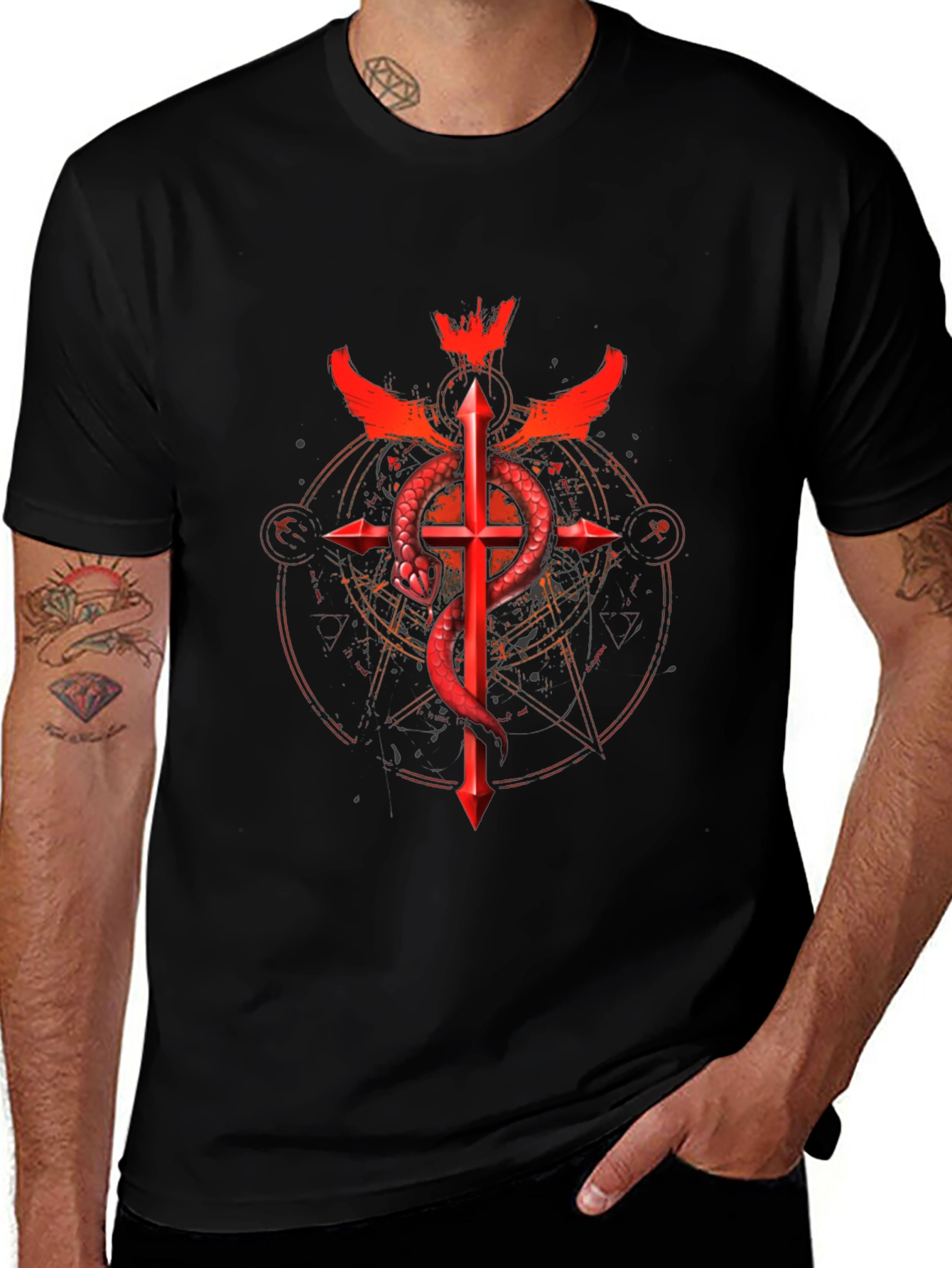 Serpent Cross Graphic Tee - Dark Design
