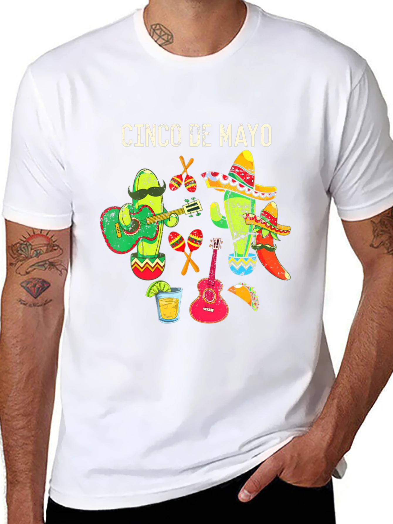 Cinco de Mayo T-Shirt Cactus Guitar Graphic Tee
