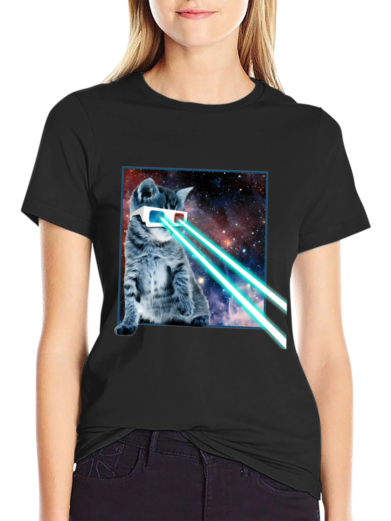 Laser Cat T-Shirt - Cosmic Kitten Style