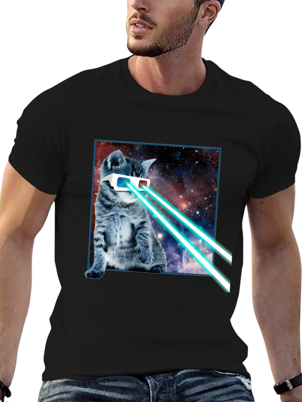 Laser Cat T-Shirt - Cosmic Kitten Style