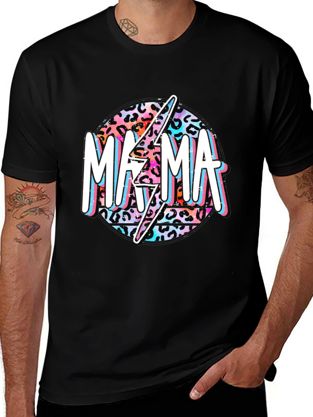 Mama Leopard Print Lightning Bolt Graphic Tee