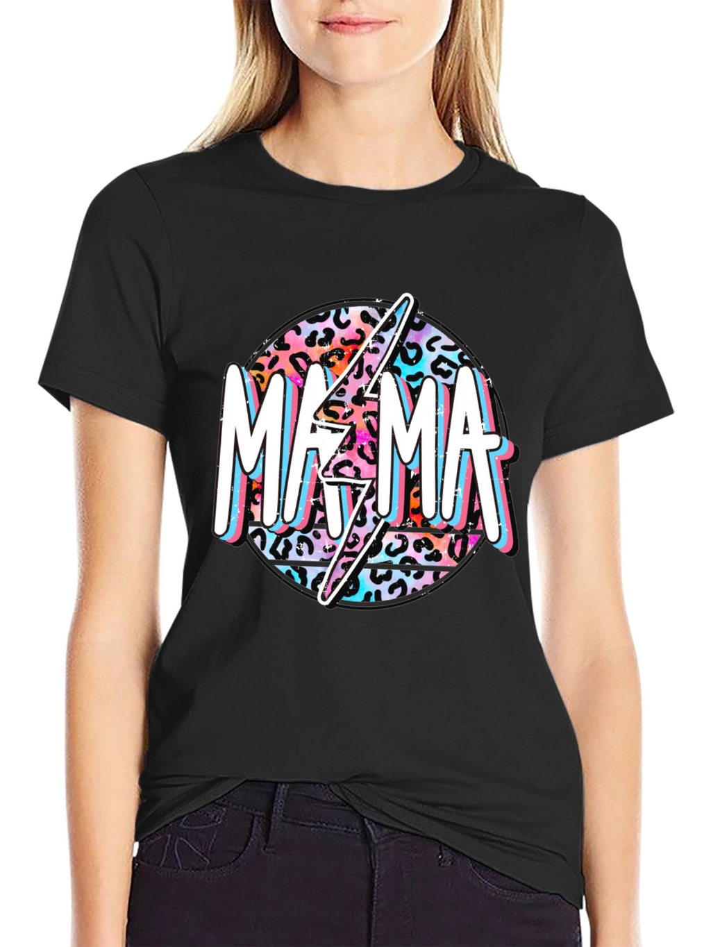 Mama Leopard Print Lightning Bolt Graphic Tee