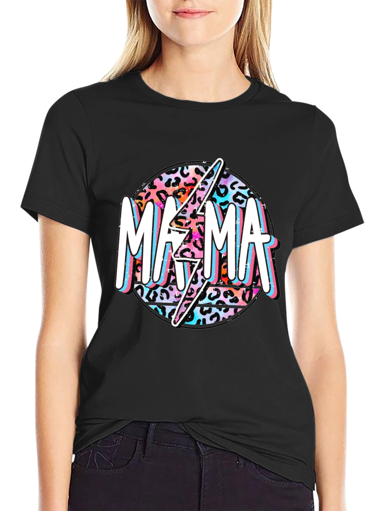 Mama Leopard Print Lightning Bolt Graphic Tee