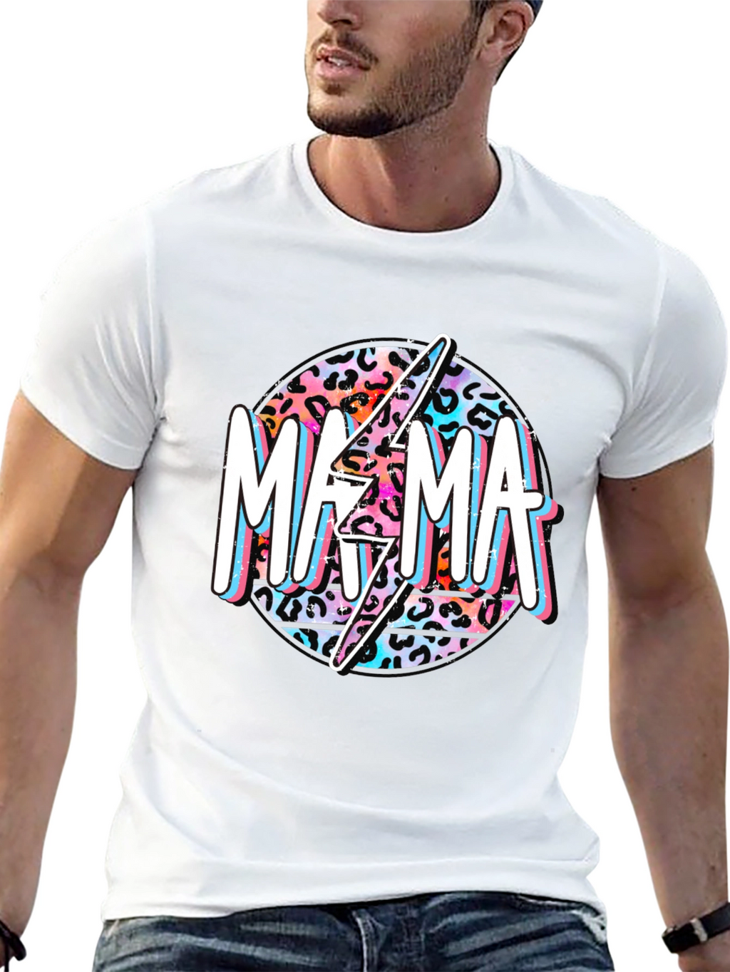 Mama Leopard Print Lightning Bolt Graphic Tee