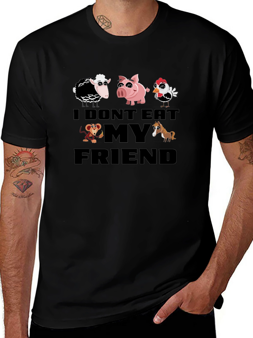 Vegan I Dont Eat My Friends Black T-Shirt