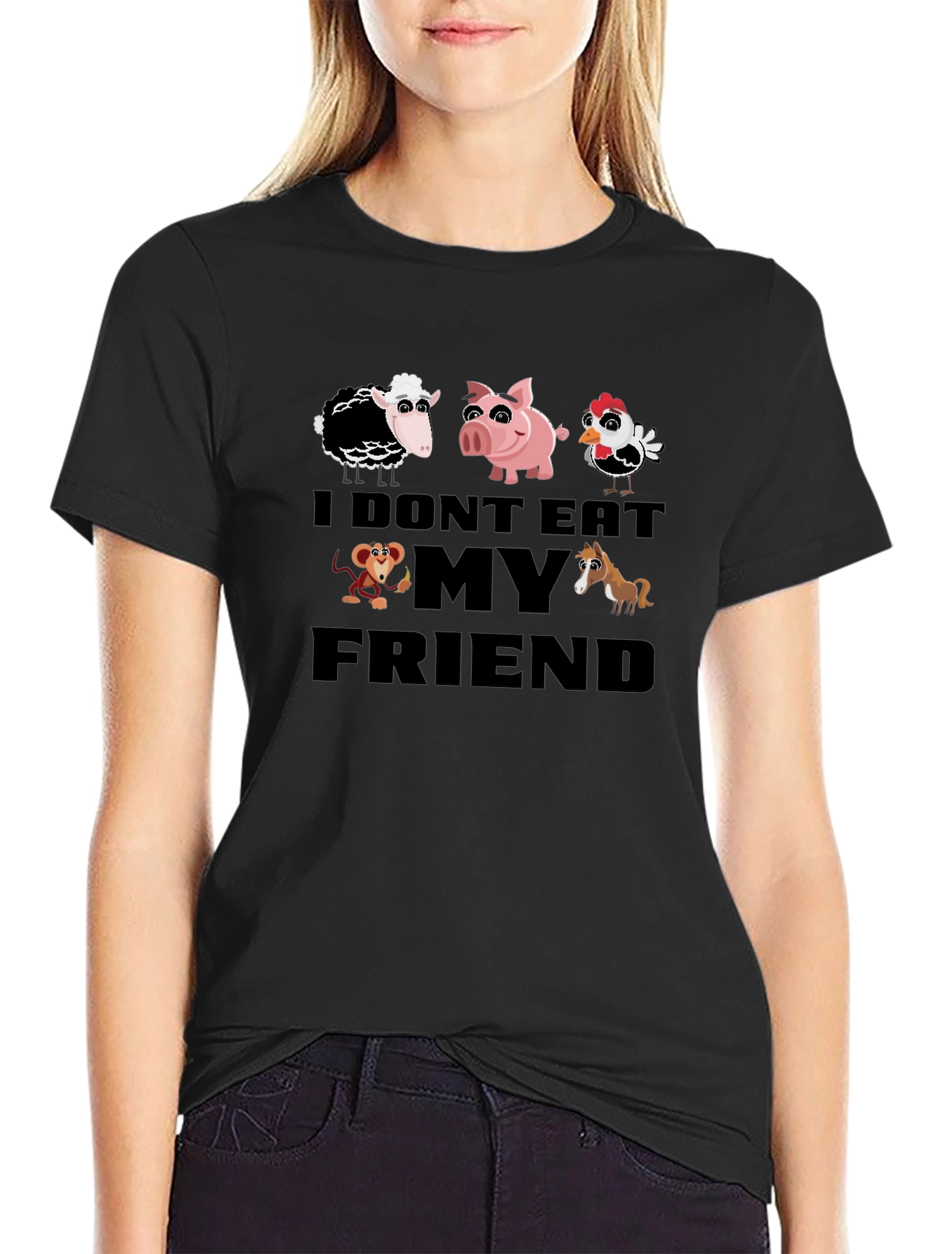 Vegan I Dont Eat My Friends Black T-Shirt