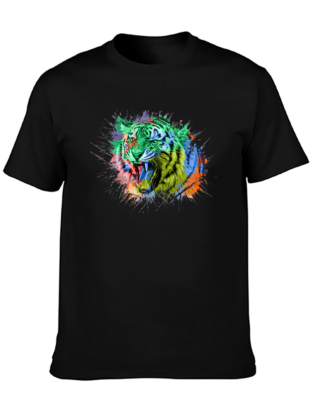 Vibrant Tiger Graphic Black T-Shirt