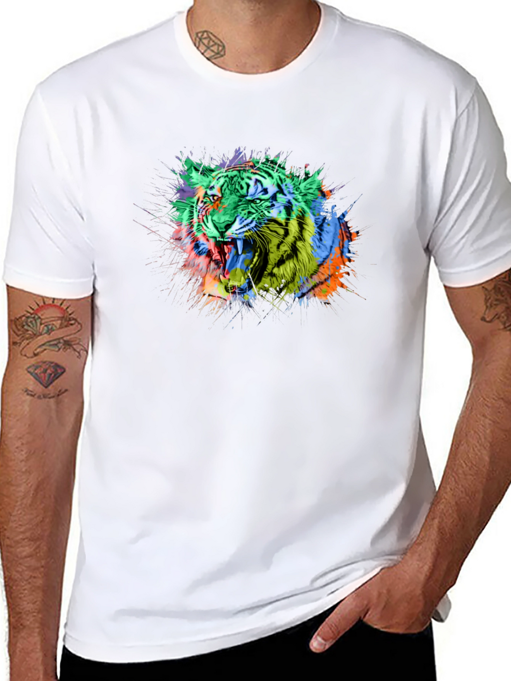 Vibrant Tiger Graphic Black T-Shirt