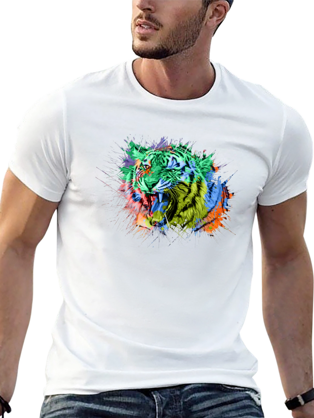 Vibrant Tiger Graphic Black T-Shirt