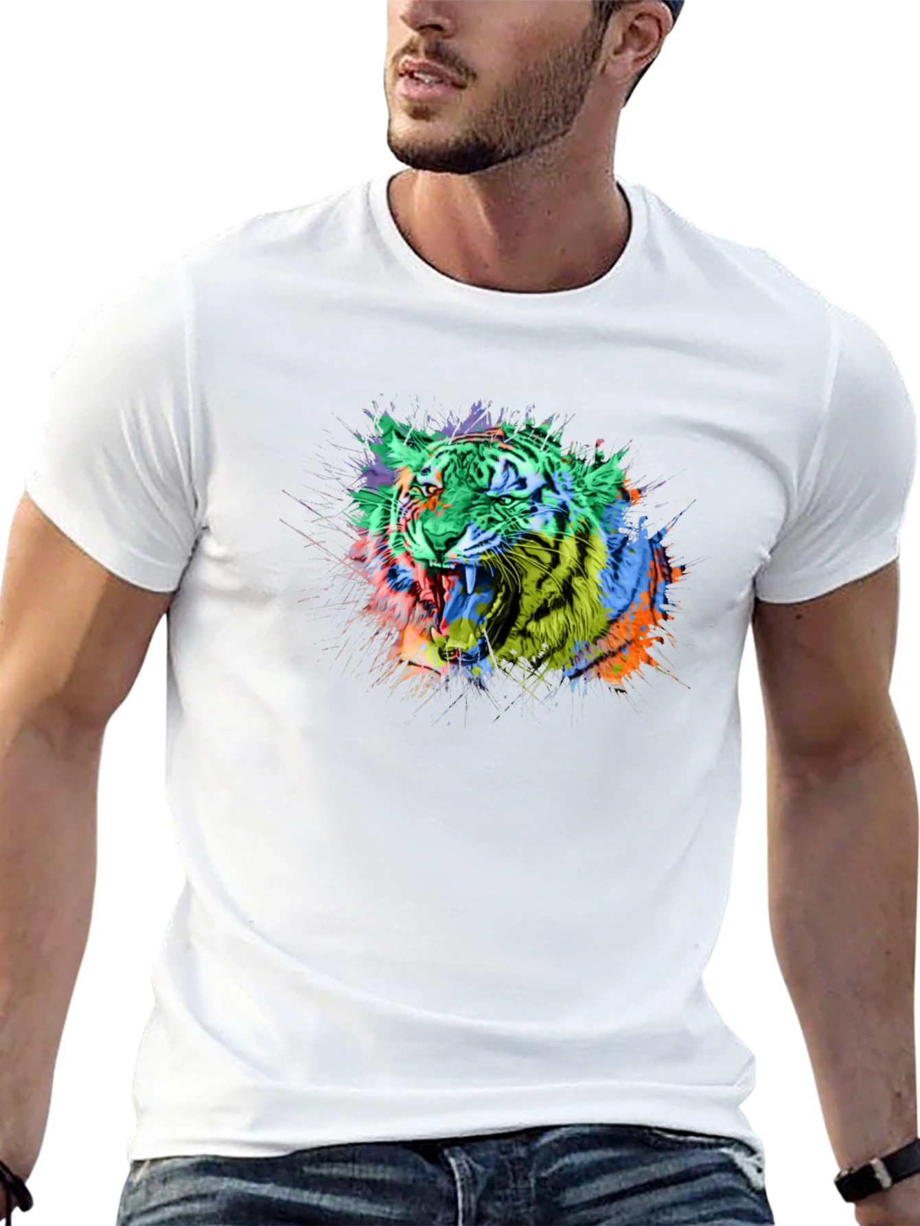 Vibrant Tiger Graphic Black T-Shirt