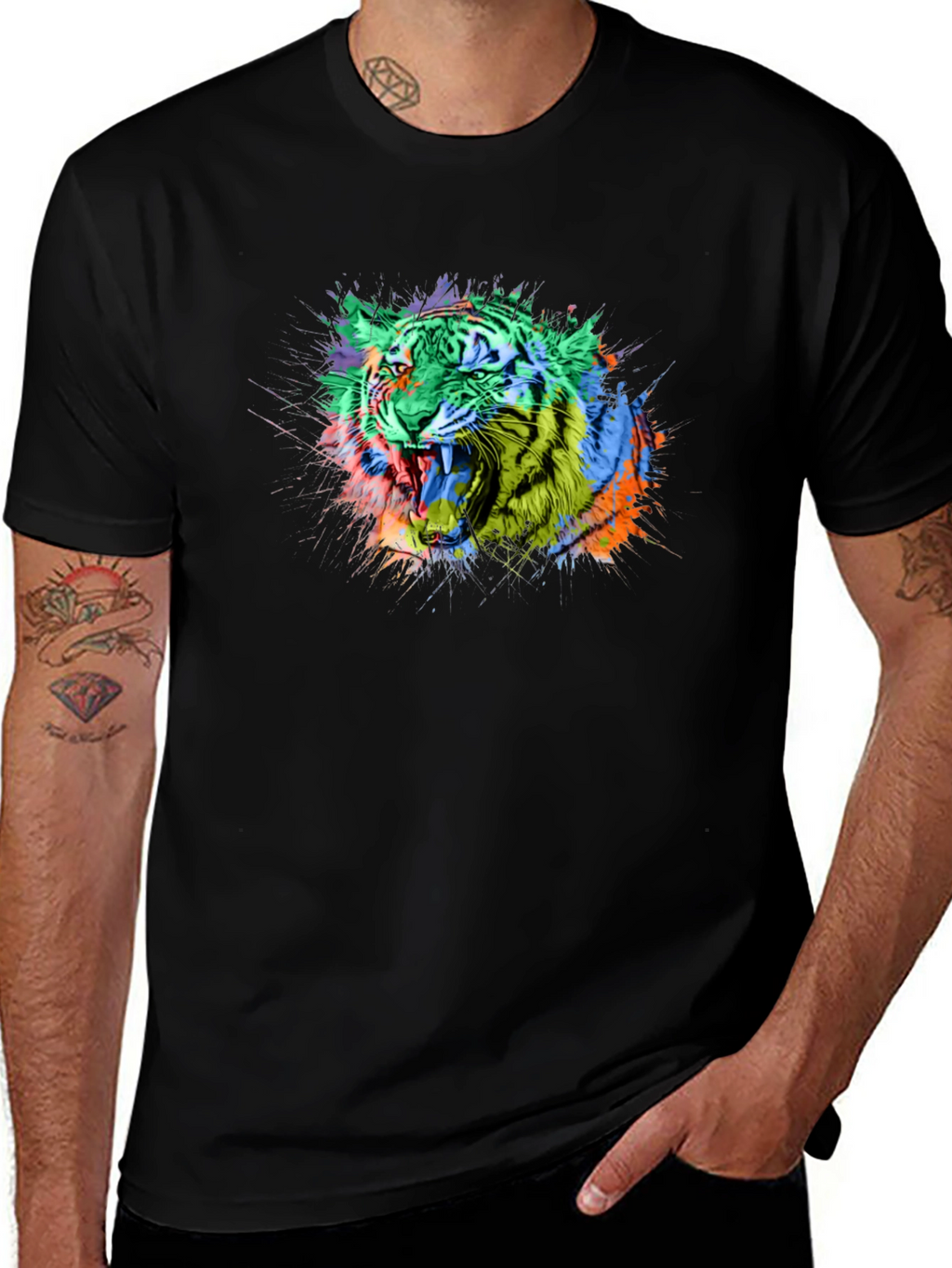Vibrant Tiger Graphic Black T-Shirt