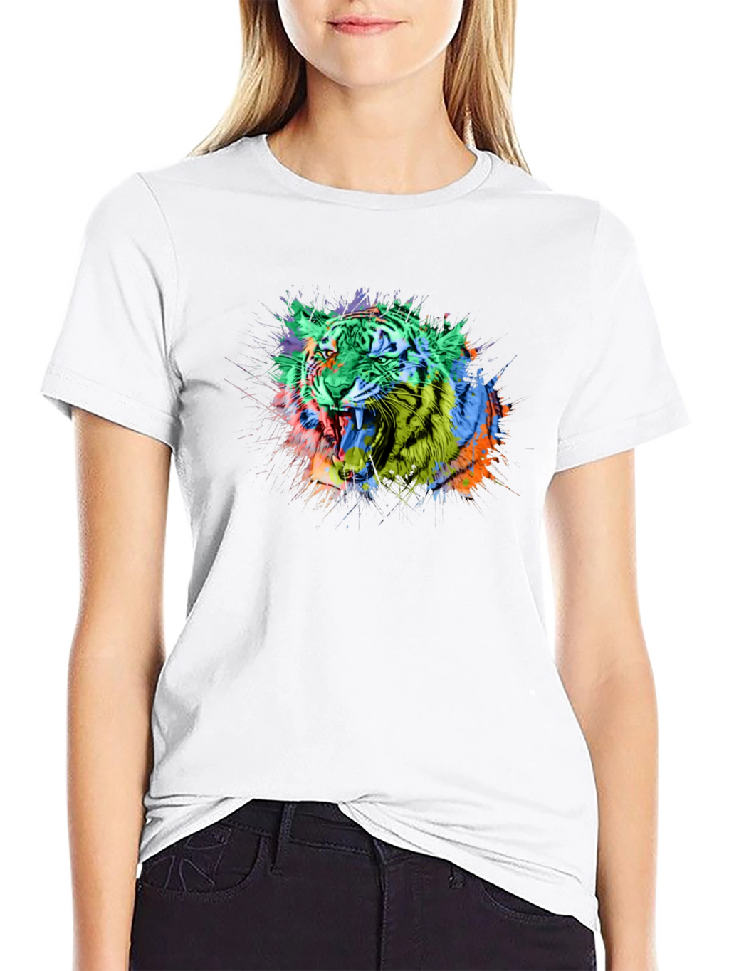 Vibrant Tiger Graphic Black T-Shirt