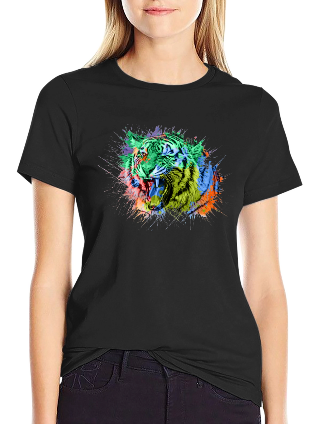 Vibrant Tiger Graphic Black T-Shirt