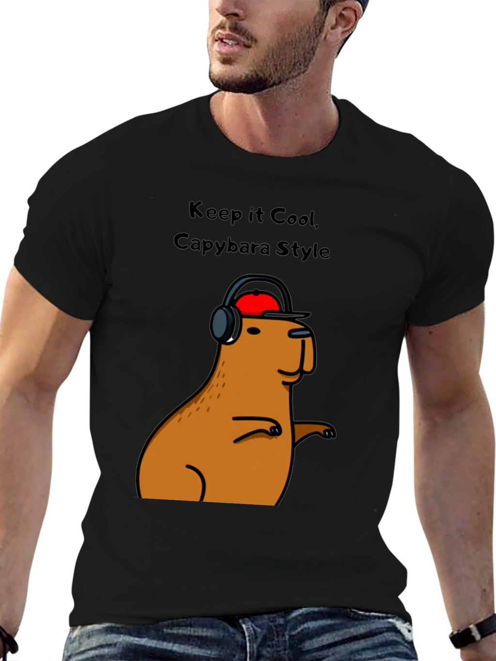 Cool Capybara Style Graphic Tee - Black
