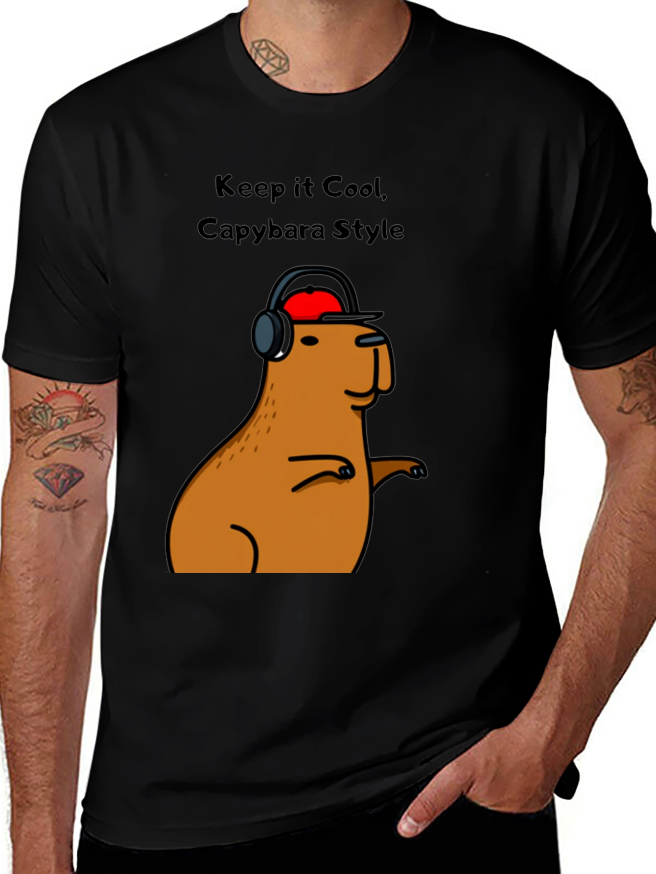 Cool Capybara Style Graphic Tee - Black