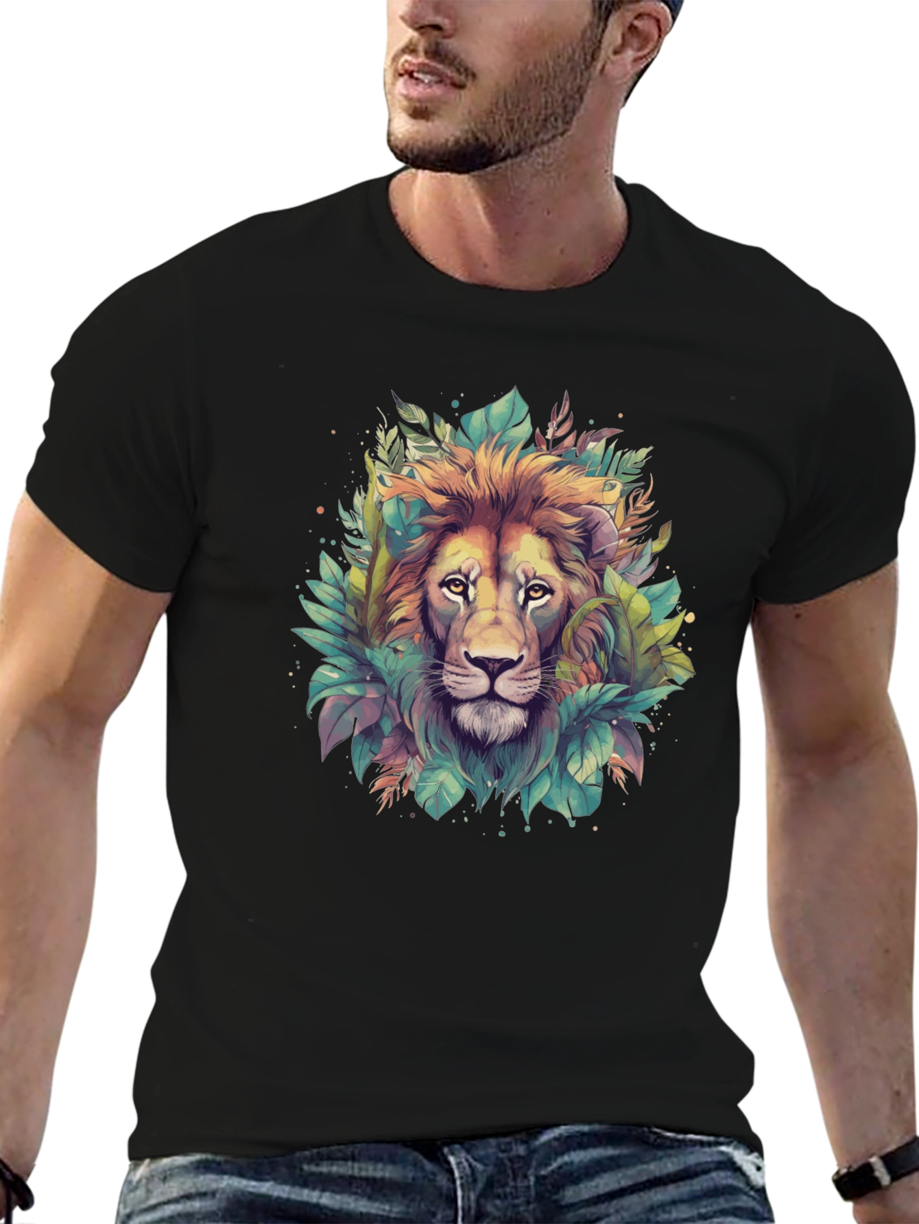 Lion Jungle Graphic T-Shirt - Black