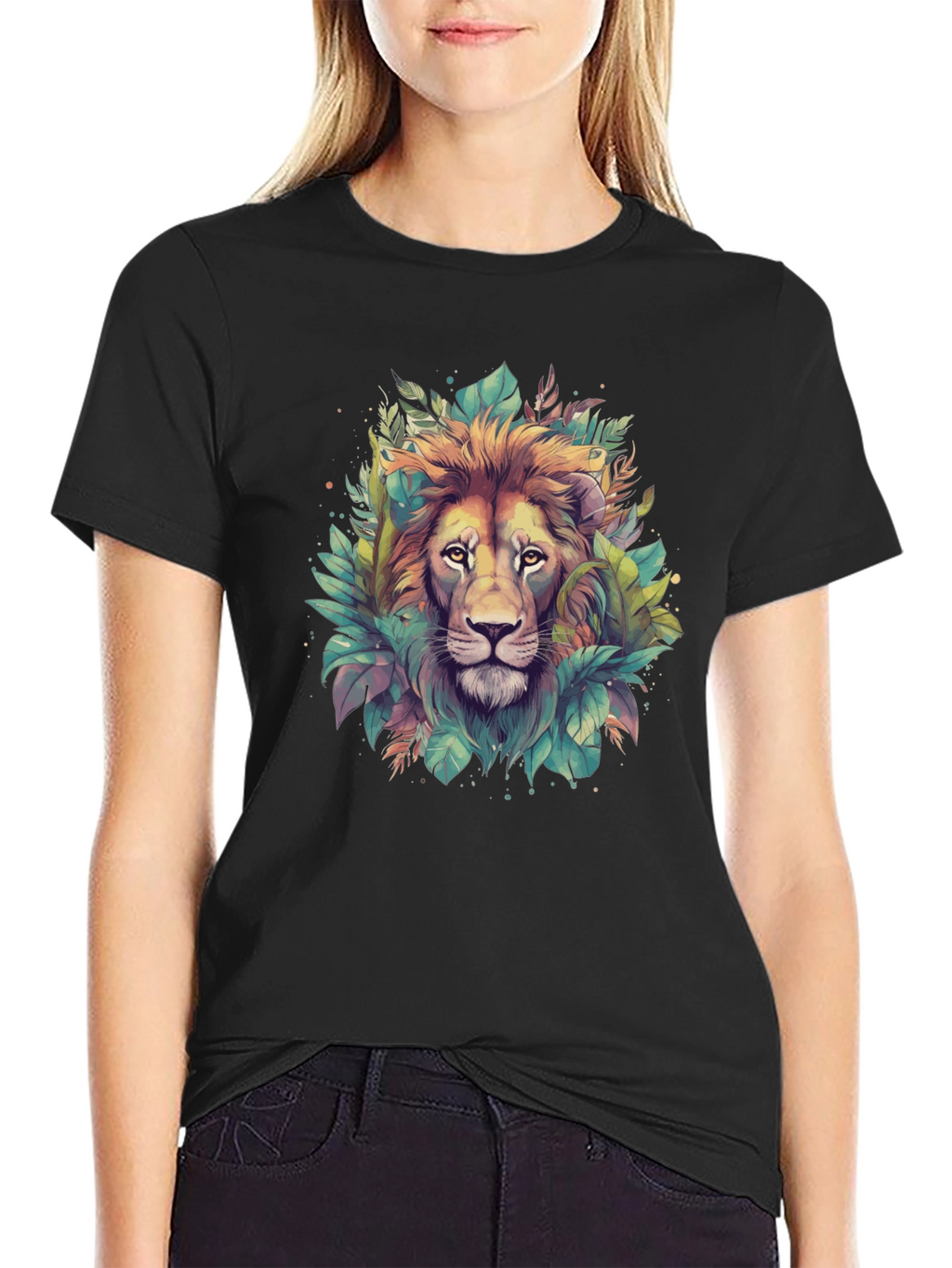 Lion Jungle Graphic T-Shirt - Black