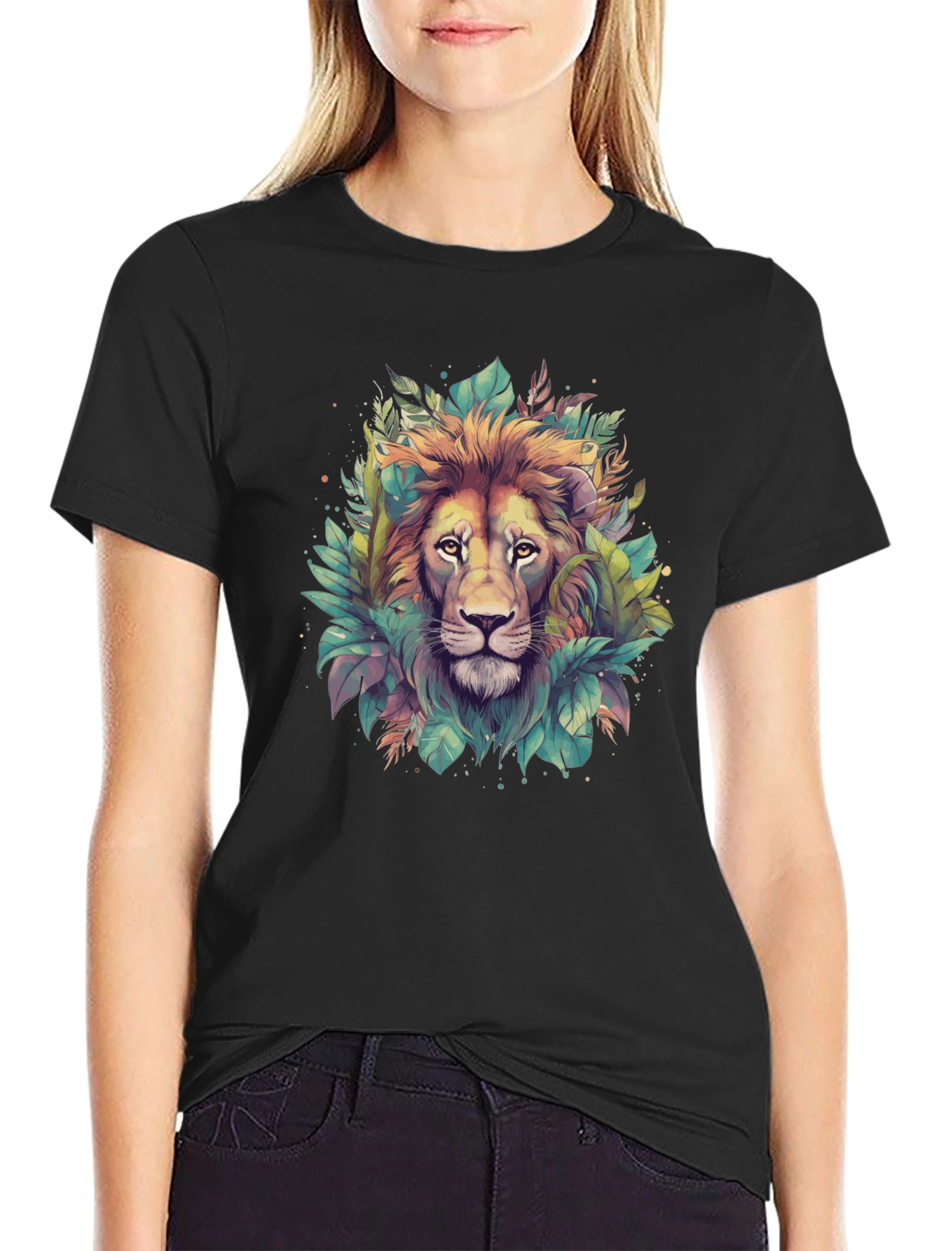 Lion Jungle Graphic T-Shirt - Black