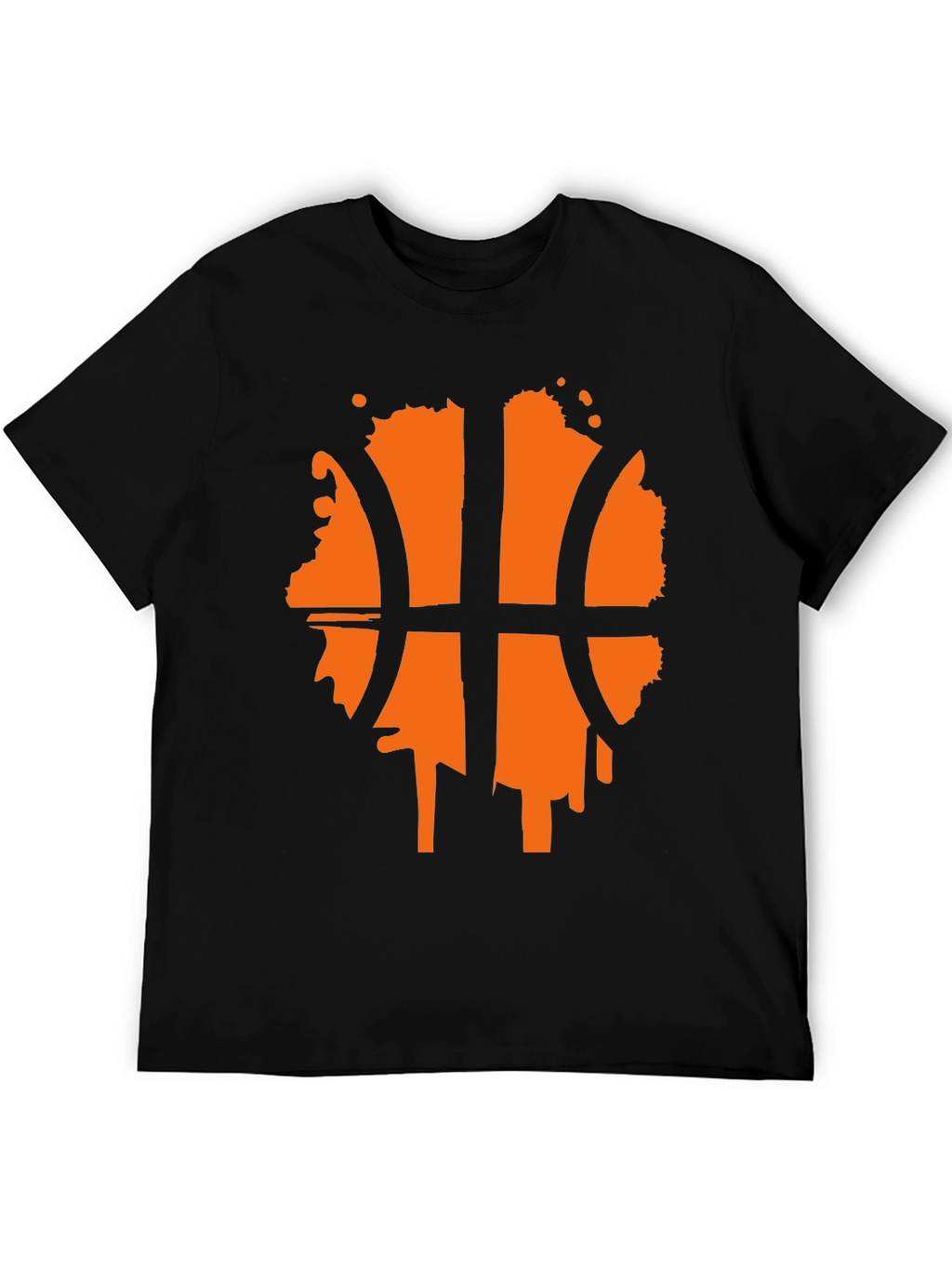 Mens Black T-Shirt with Orange Basketball Graphic