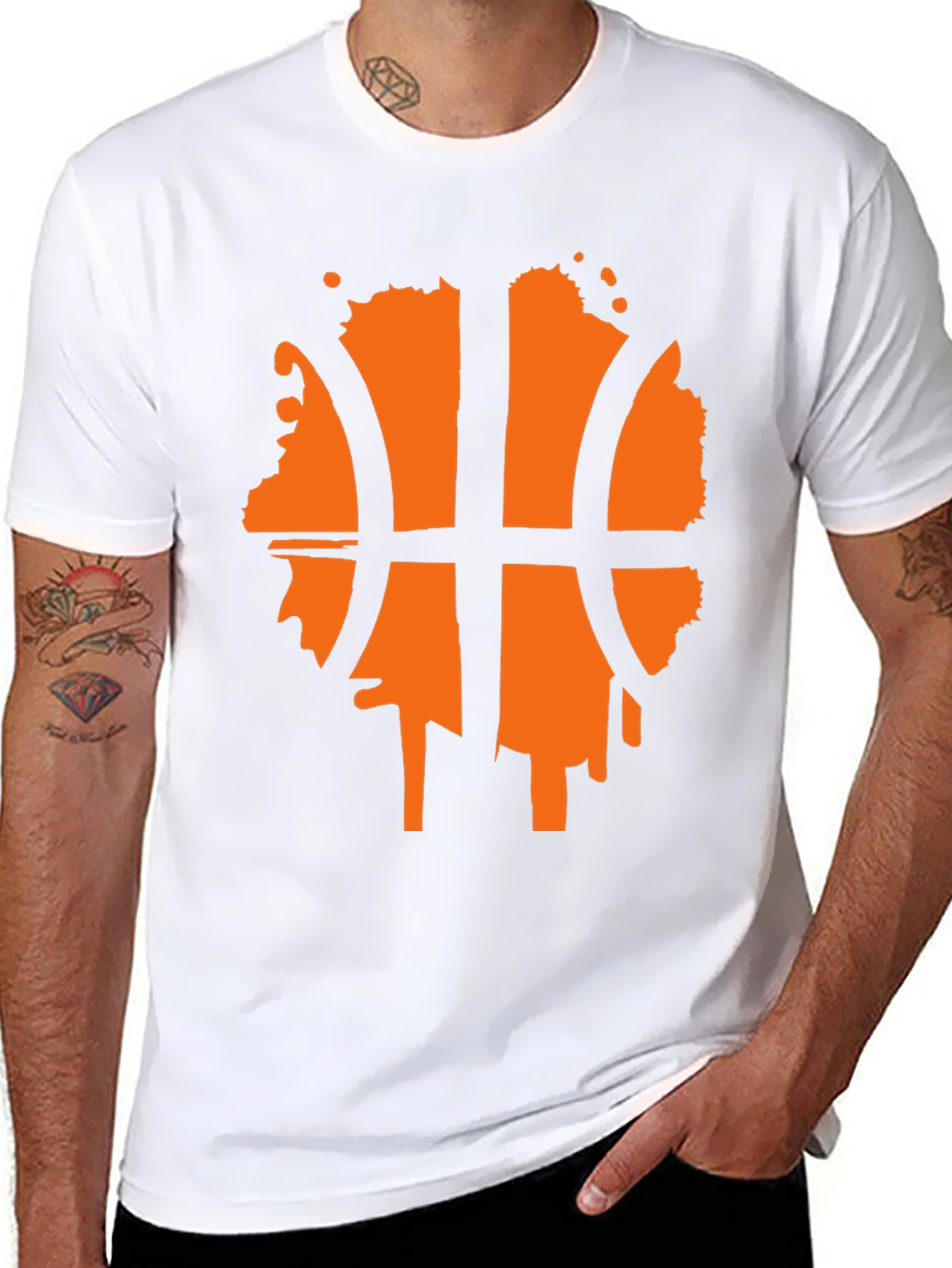 Mens Black T-Shirt with Orange Basketball Graphic