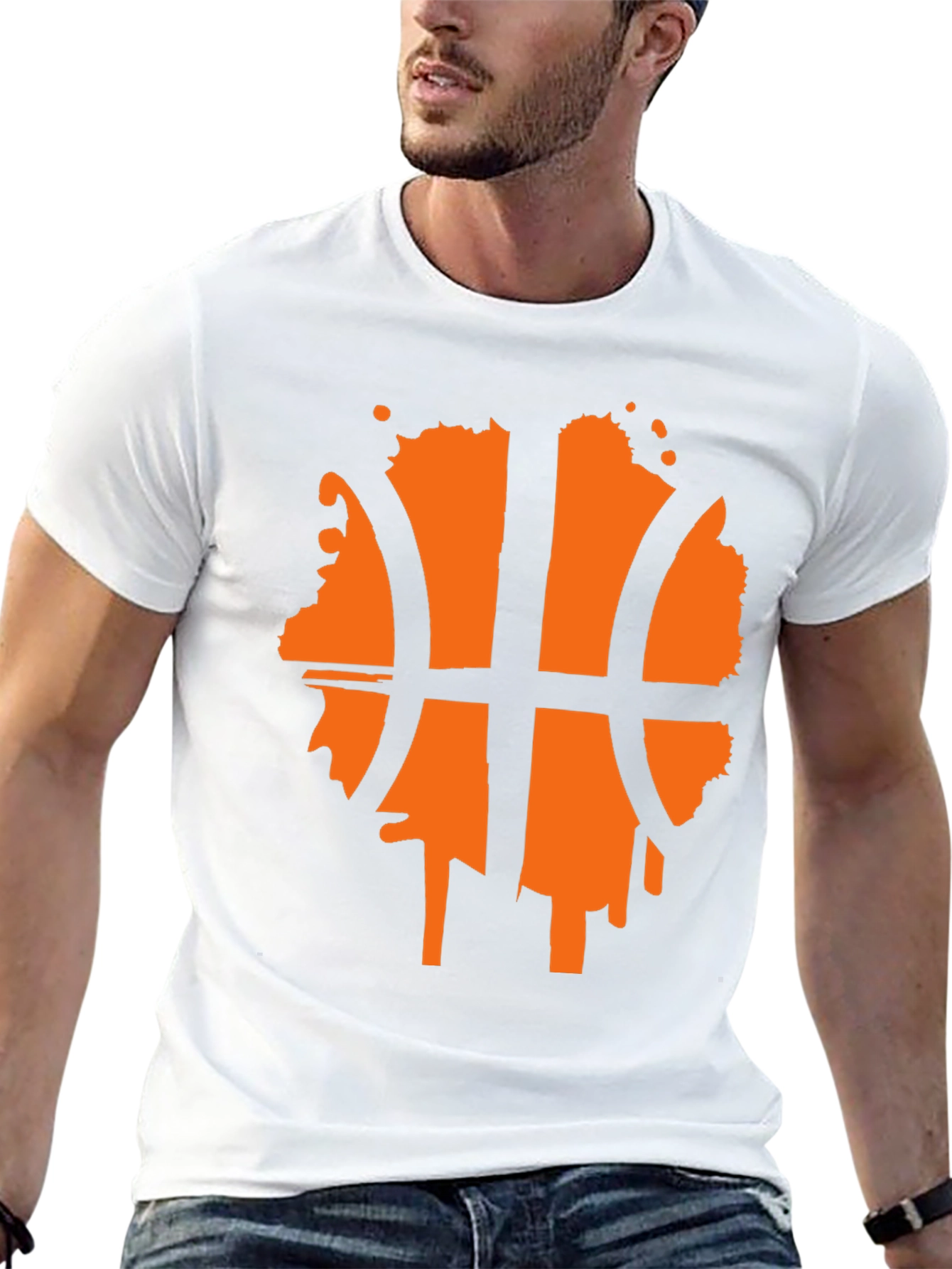 Mens Black T-Shirt with Orange Basketball Graphic