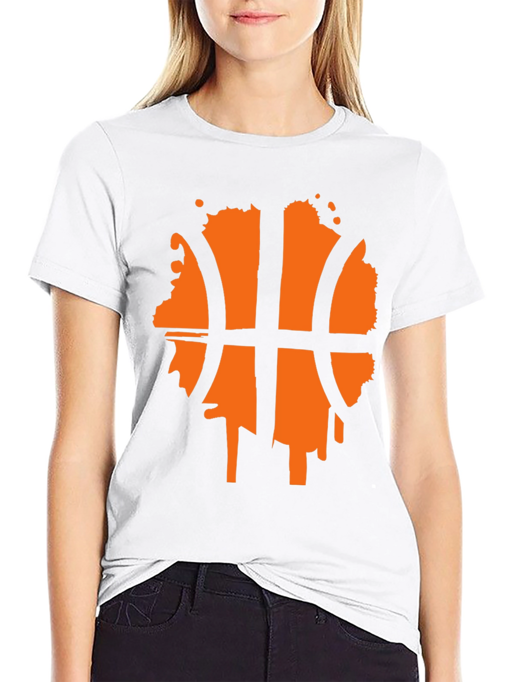 Mens Black T-Shirt with Orange Basketball Graphic