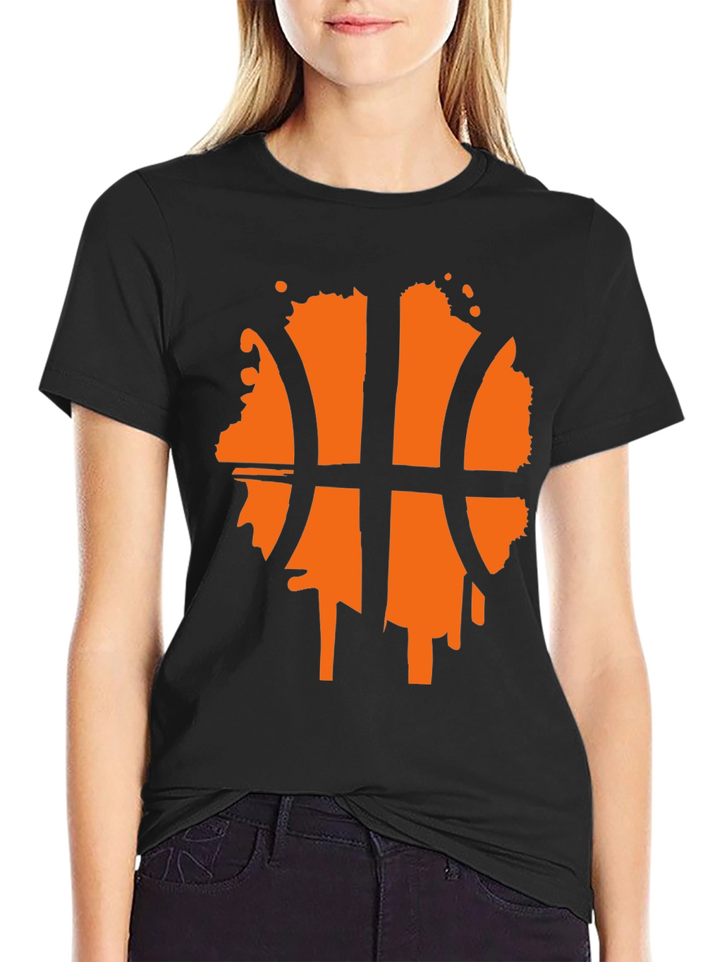 Mens Black T-Shirt with Orange Basketball Graphic