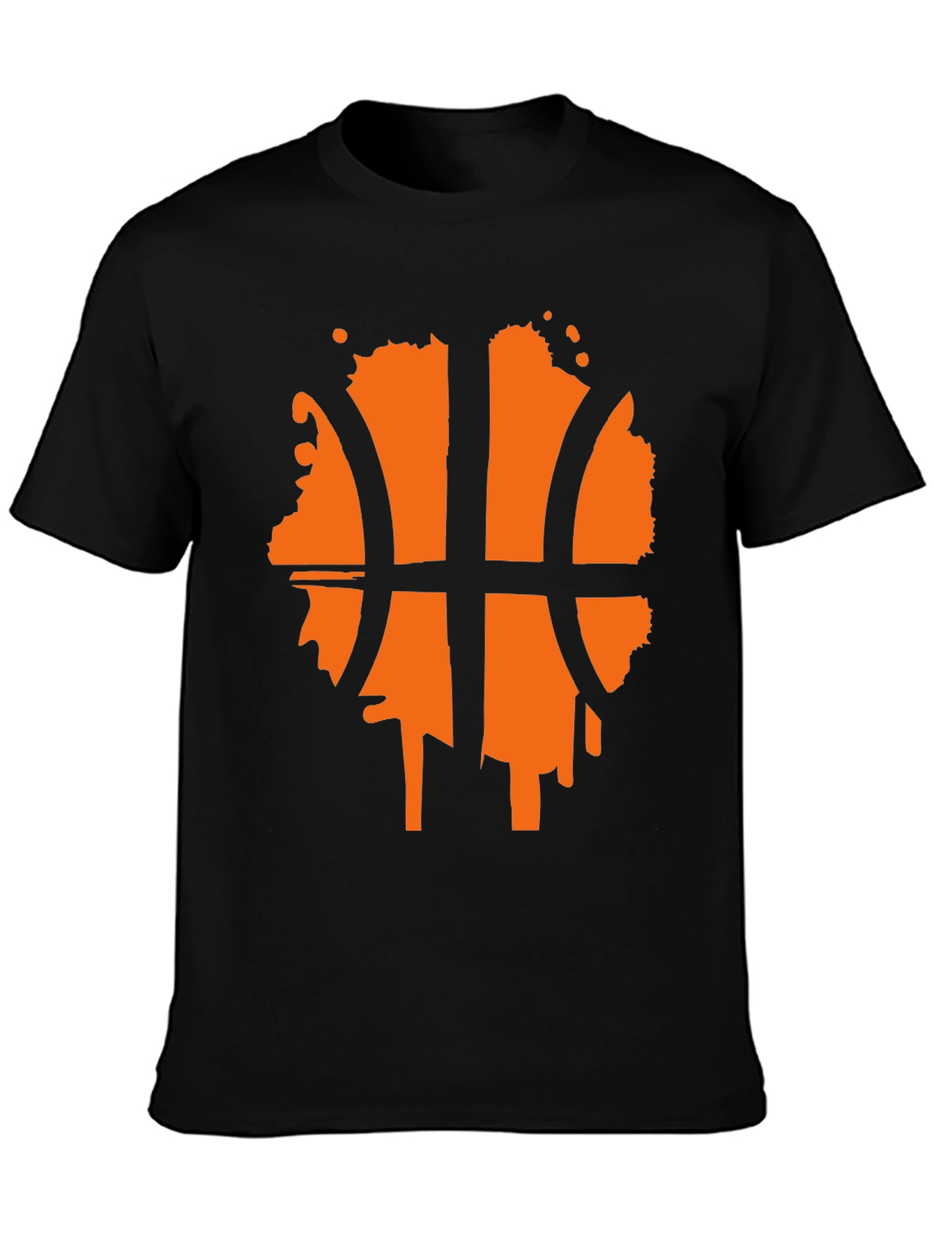Mens Black T-Shirt with Orange Basketball Graphic