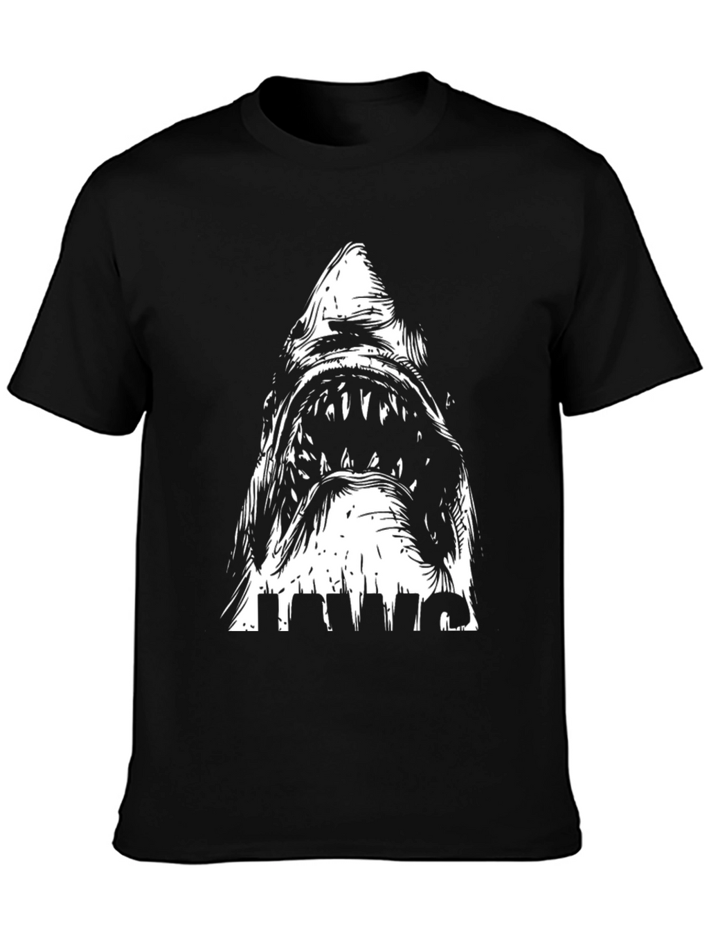 JAWS Graphic Print Crew Neck T-Shirt - Black