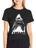 JAWS Graphic Print Crew Neck T-Shirt - Black