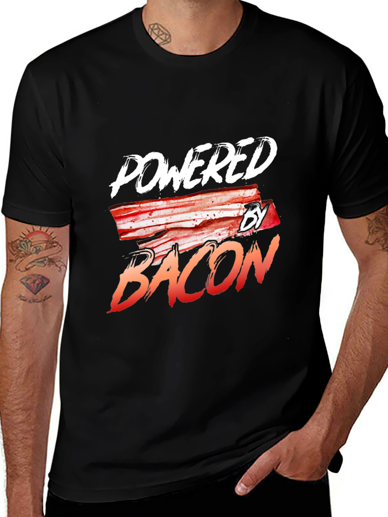 Powered By Bacon Black T-Shirt