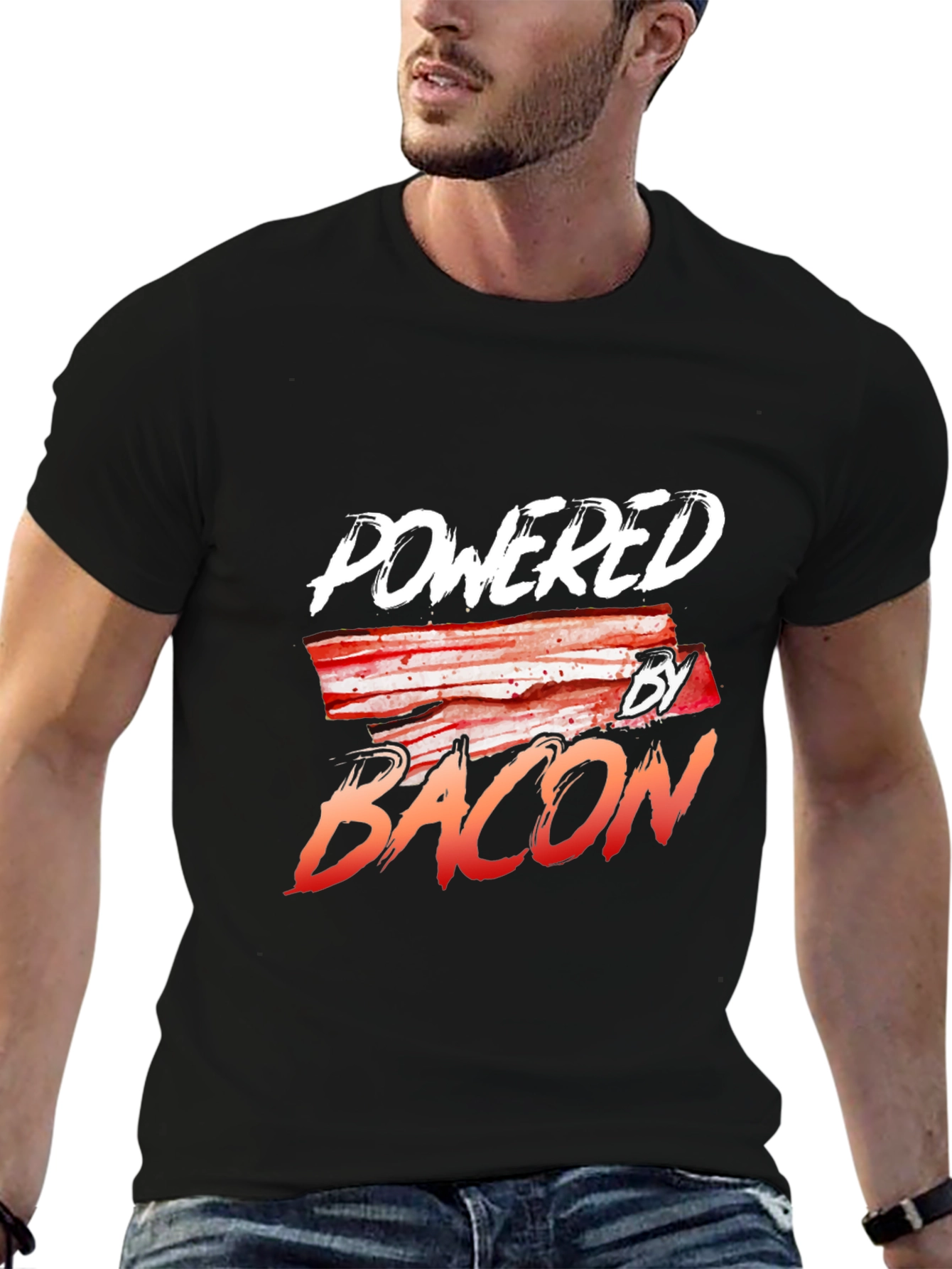 Powered By Bacon Black T-Shirt